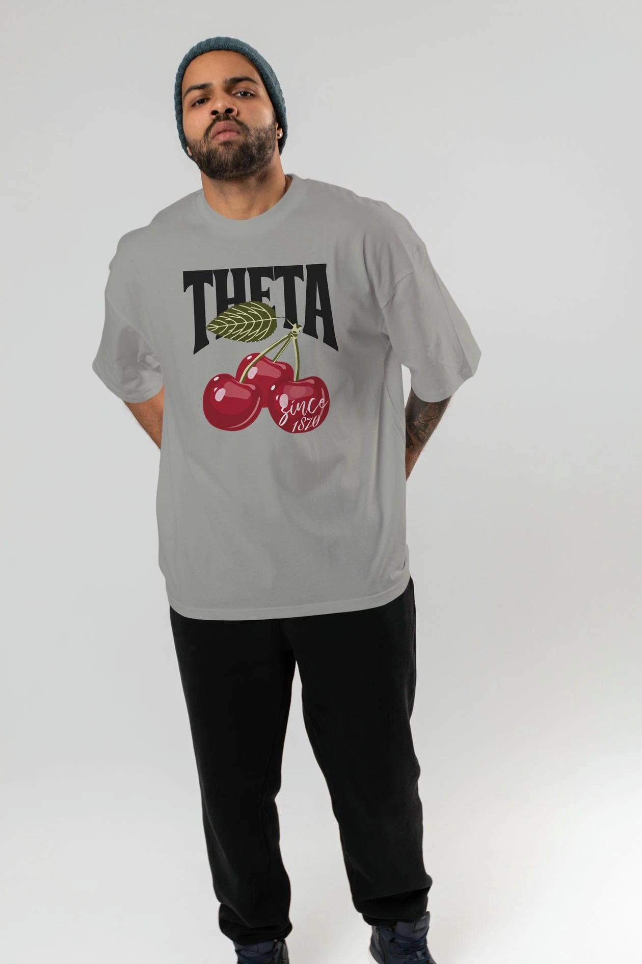 Theta Cherry Cherries Ön Baskılı Oversize t-shirt Erkek Kadın Pamuk Bisiklet Yaka tişort