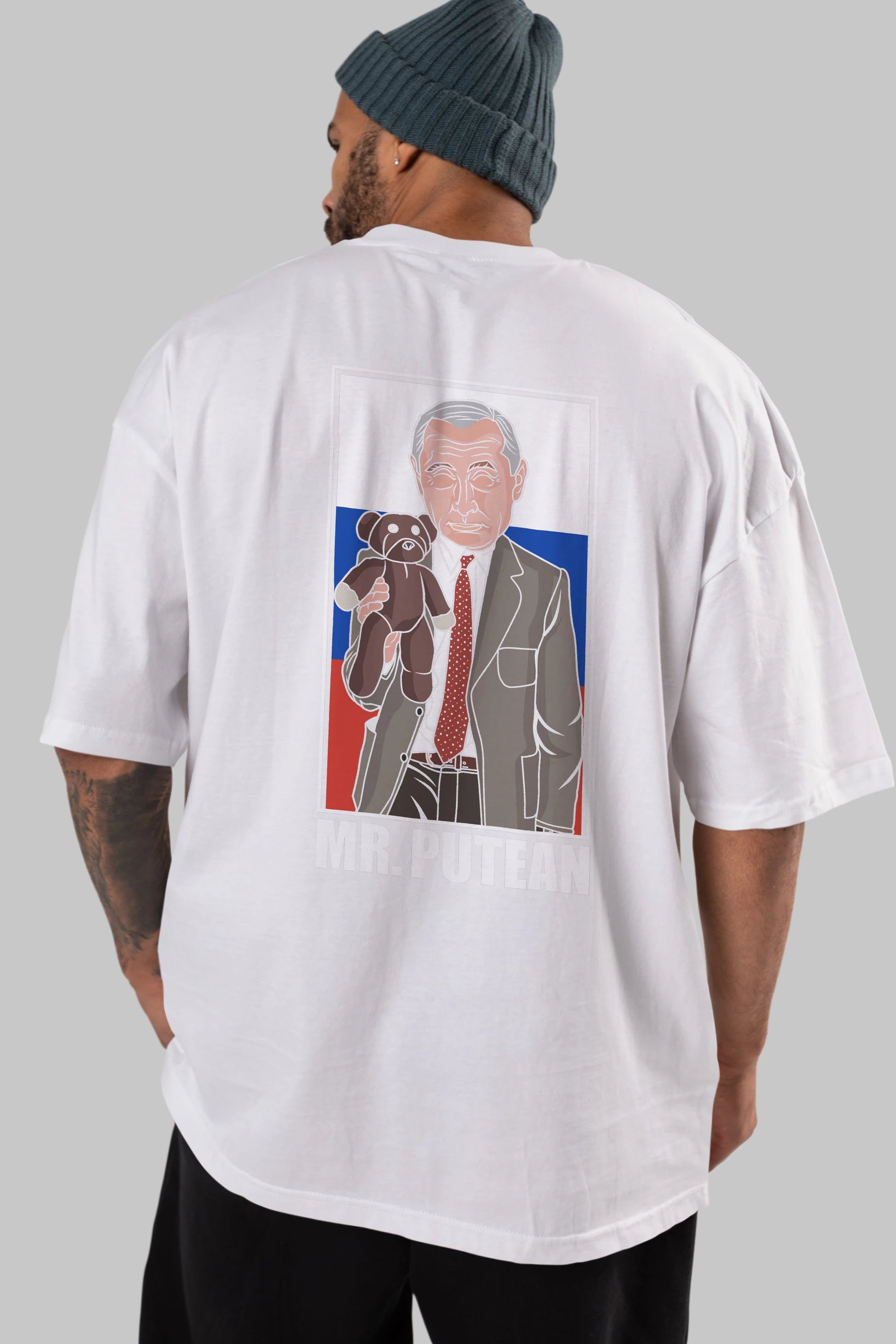 Mr Putean Arka Baskılı Oversize t-shirt Erkek Kadın Unisex %100 Pamuk tişort