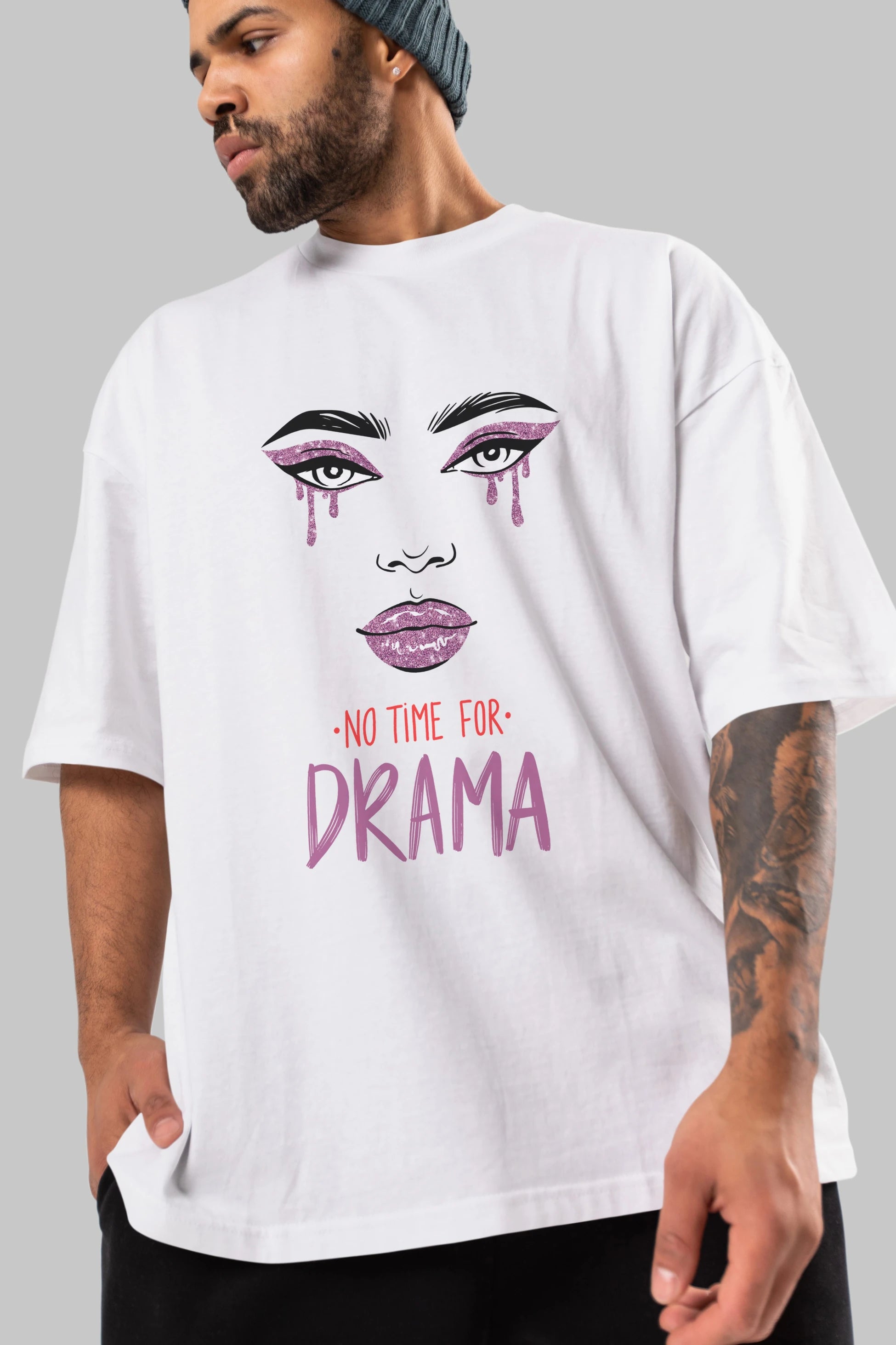 No Time for Drama Yazılı Ön Baskılı Oversize t-shirt Erkek Kadın Unisex