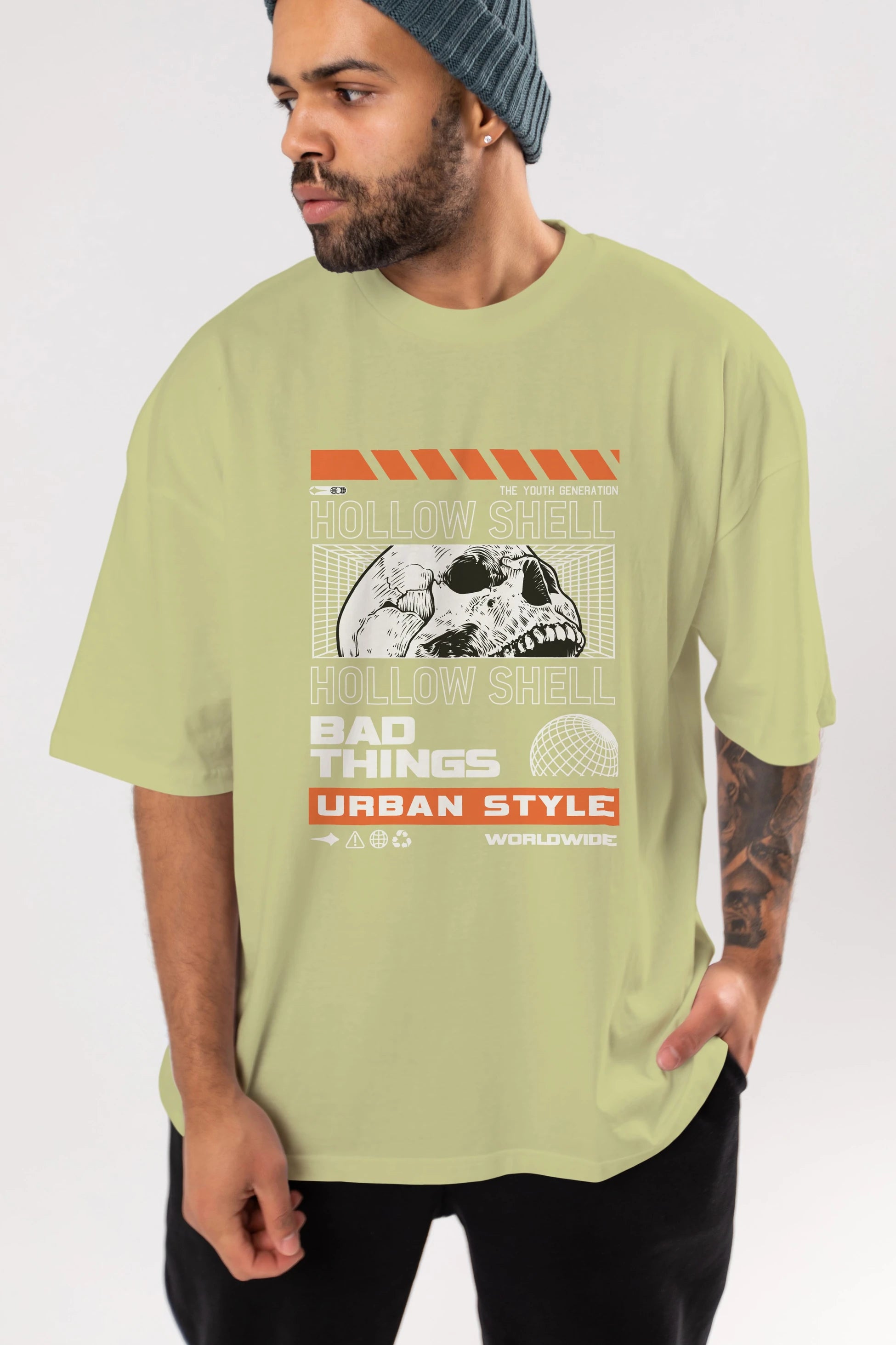 Hollow Shell Ön Baskılı Oversize t-shirt Erkek Kadın Unisex