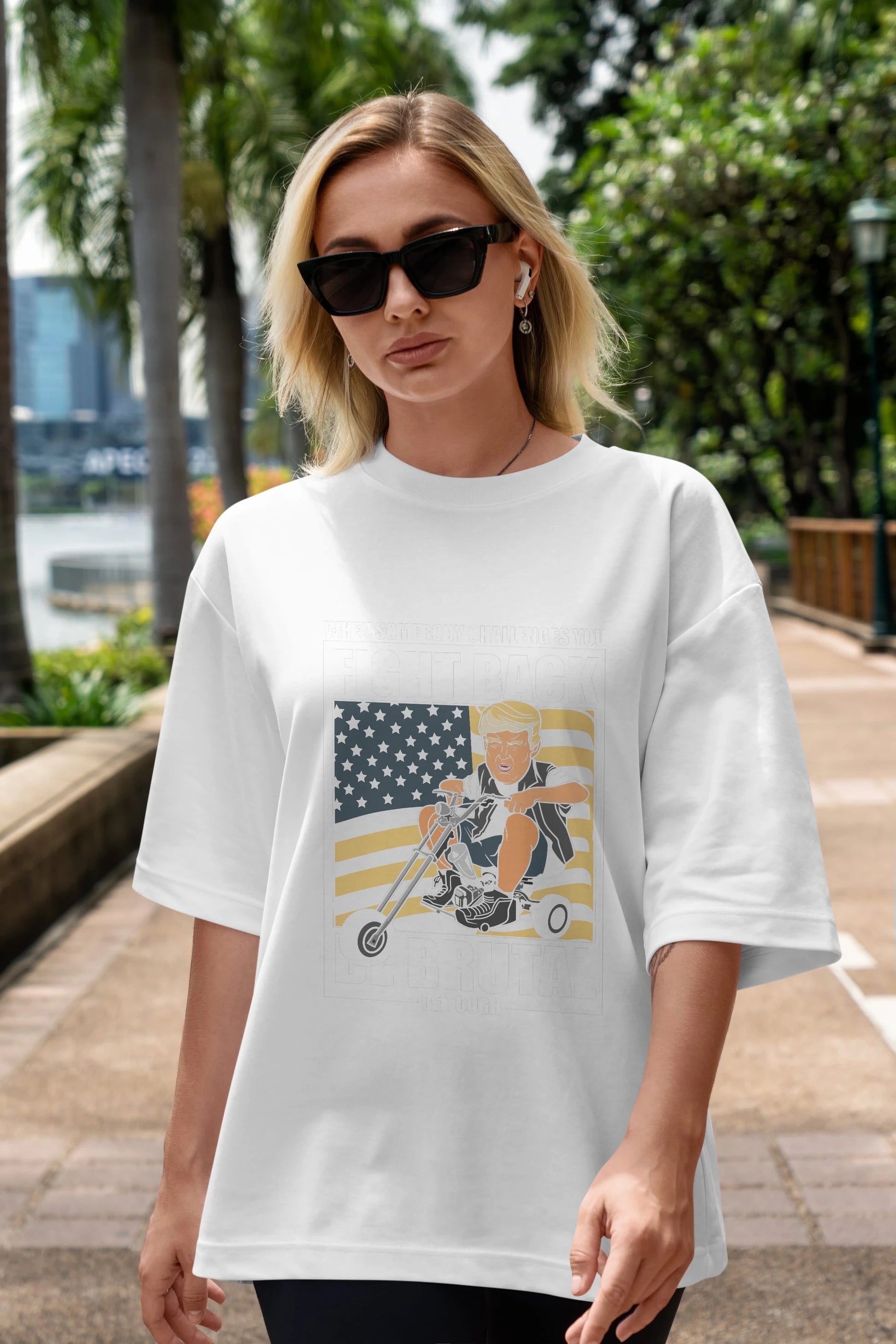 Trump Biker Ön Baskılı Oversize t-shirt Erkek Kadın Unisex %100 Pamuk tişort
