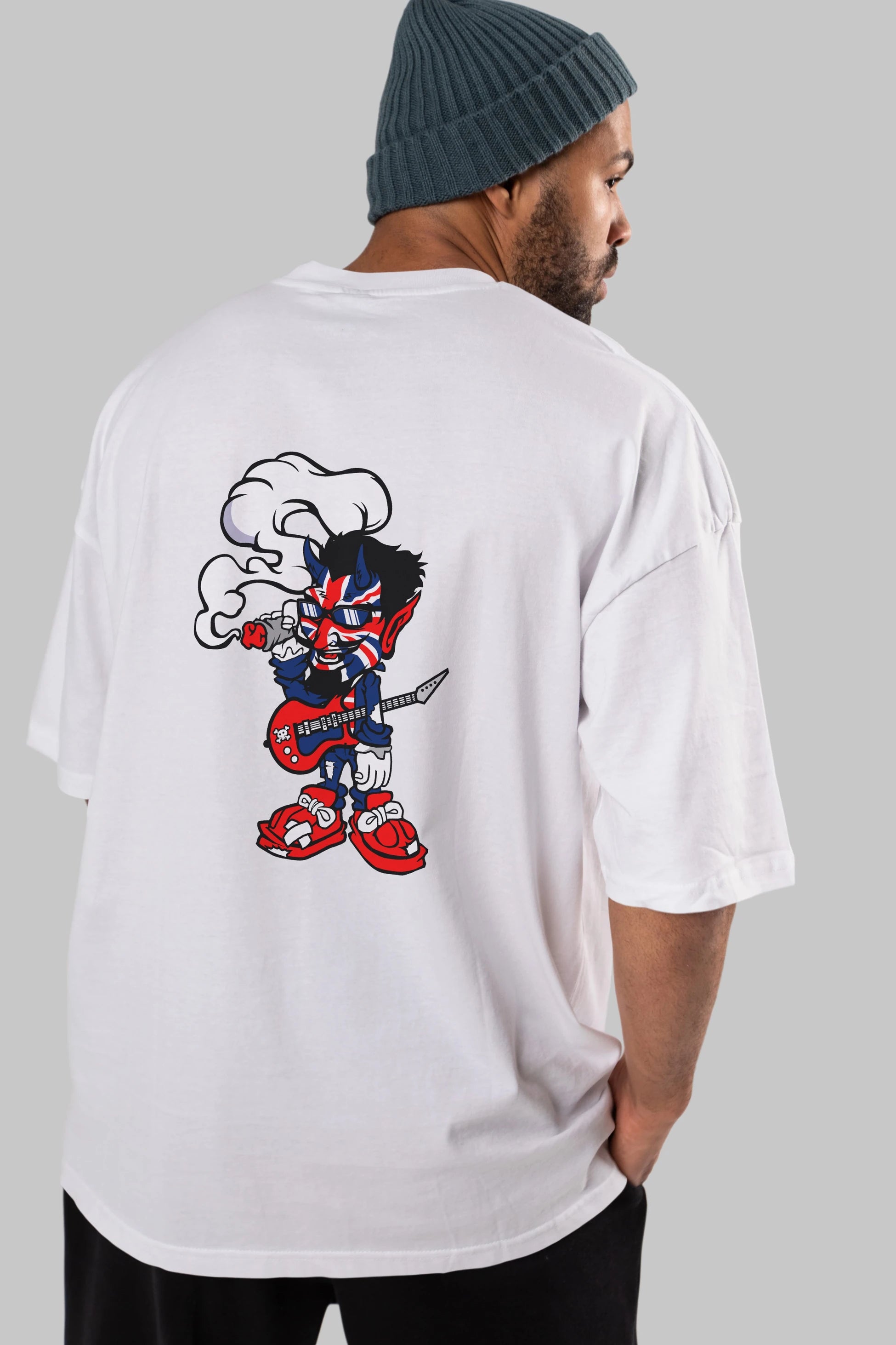 Uk Devil Rockstar Arka Baskılı Oversize t-shirt Erkek Kadın Unisex %100 Pamuk tişort