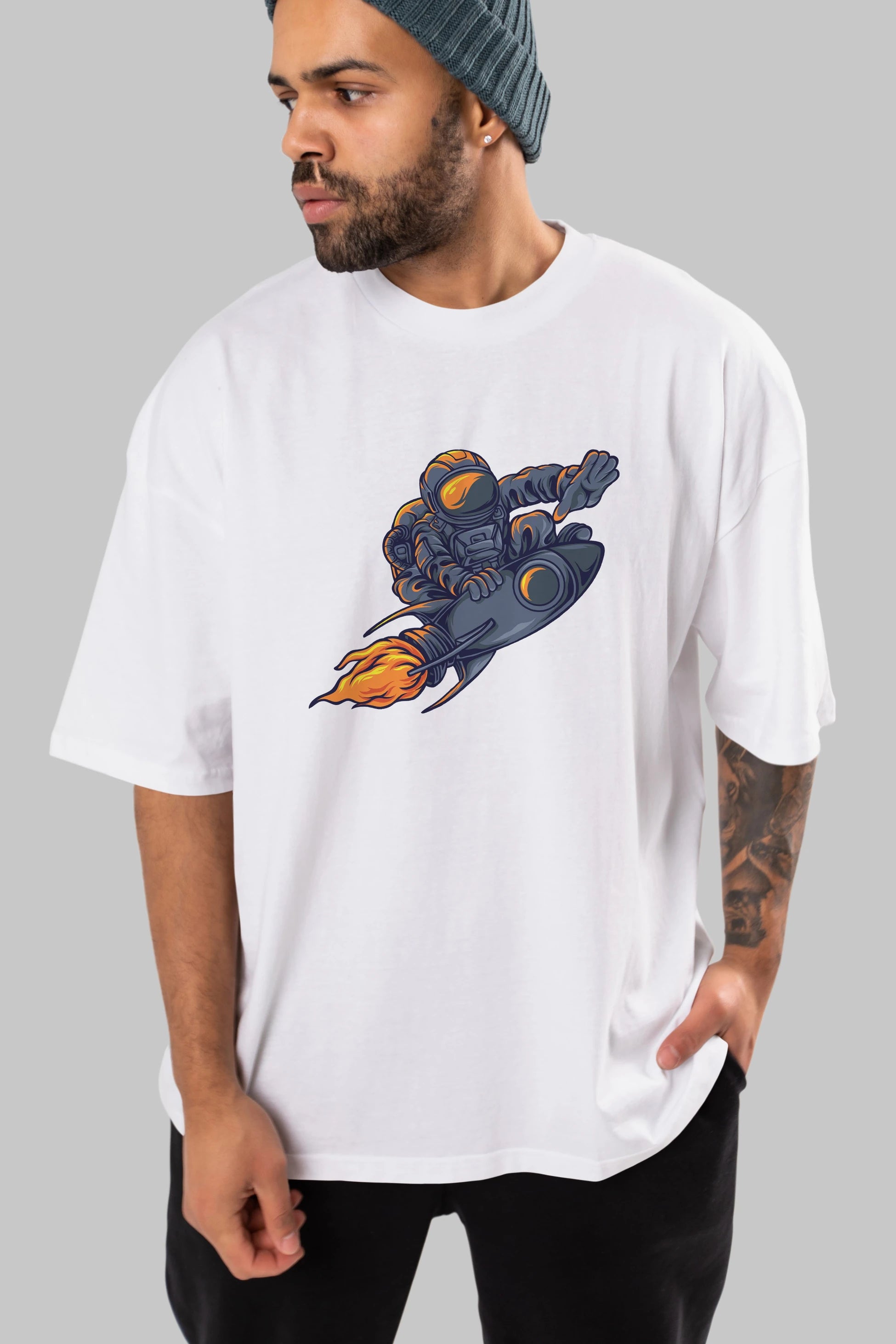 Astrocket Illustration Tshirt Ön Baskılı Oversize t-shirt Erkek Kadın Unisex
