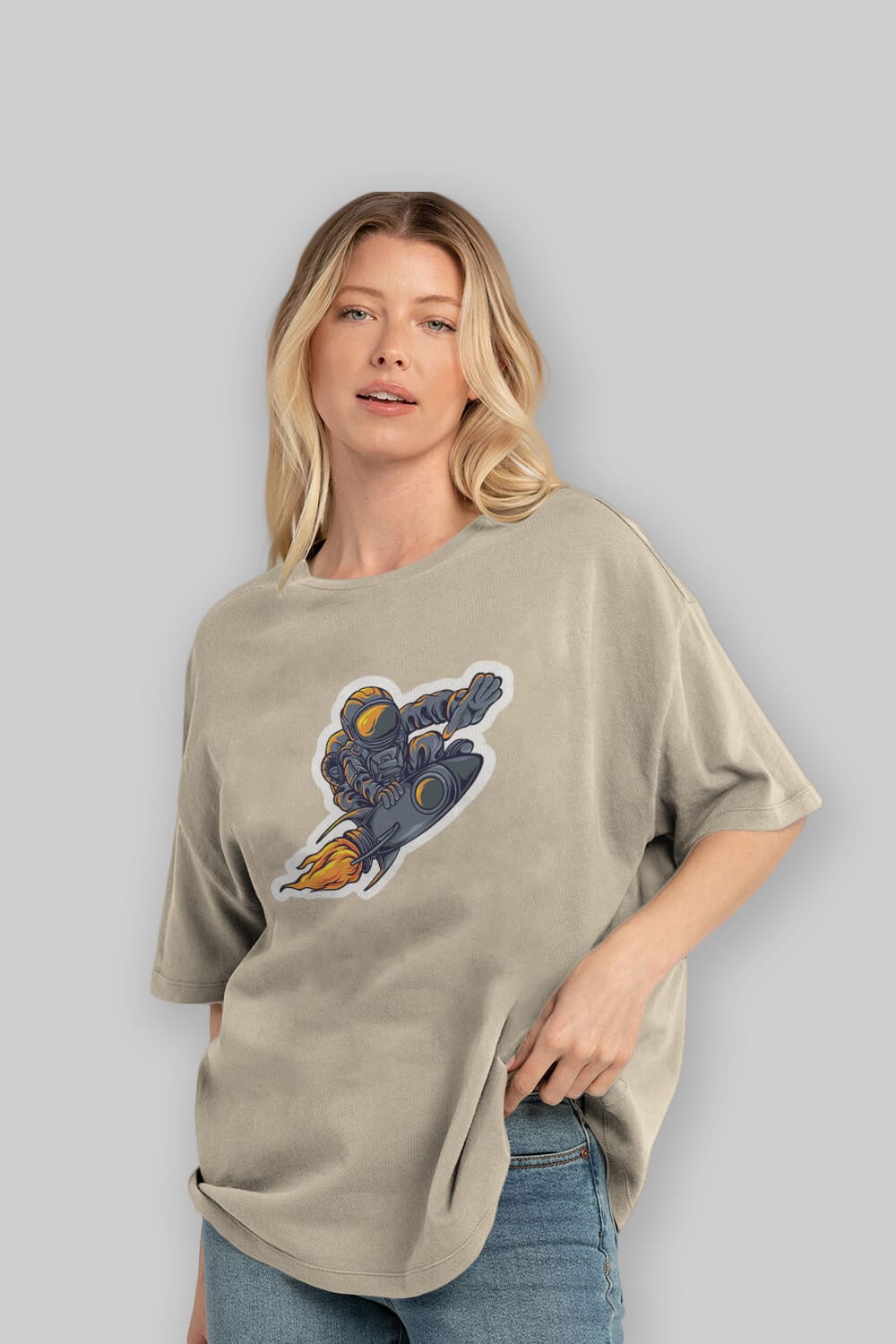 Astrocket Illustration Sticker Ön Baskılı Oversize t-shirt Erkek Kadın Unisex