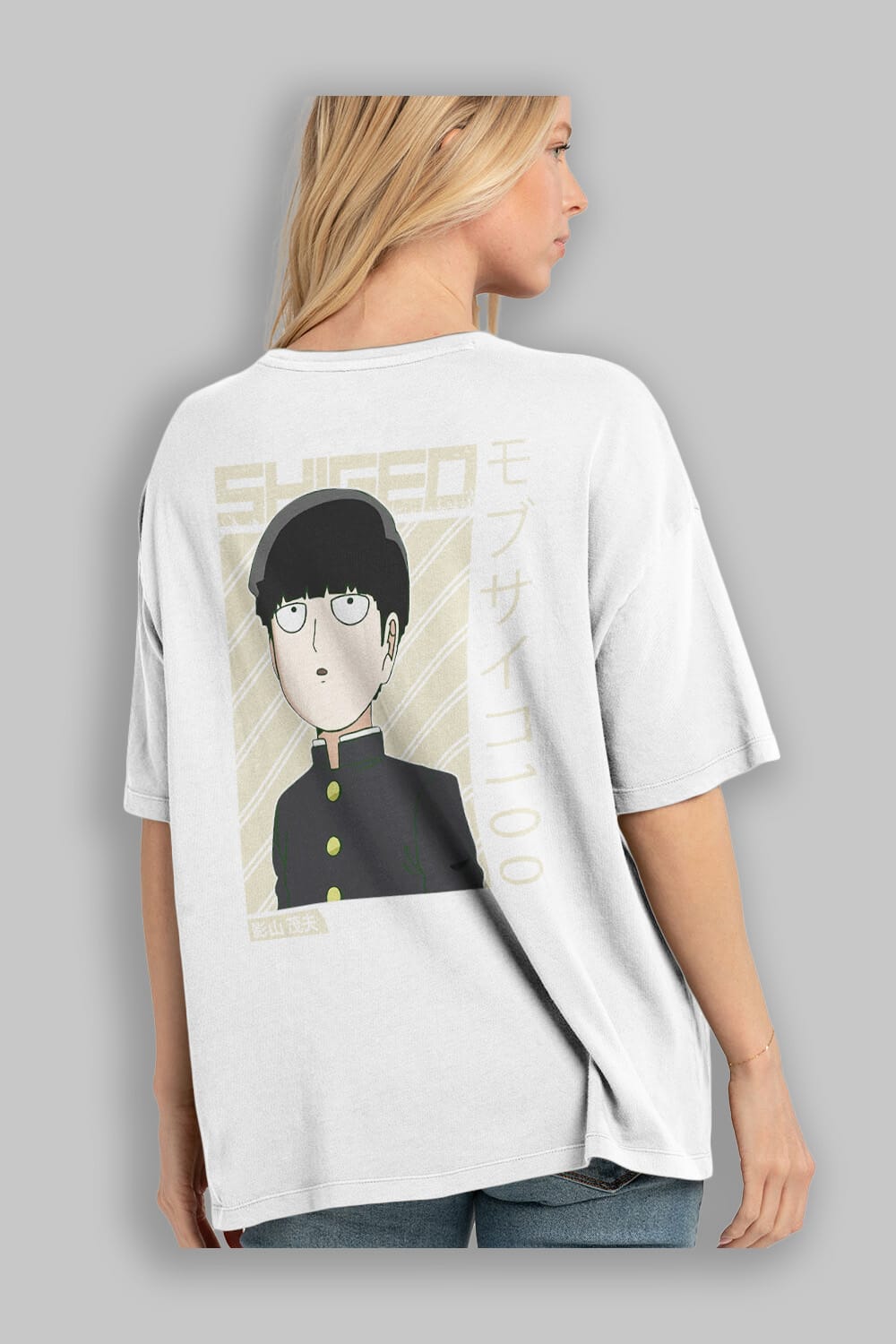Shigeo Kageyama 2 Anime Arka Baskılı Oversize t-shirt Erkek Kadın Unisex