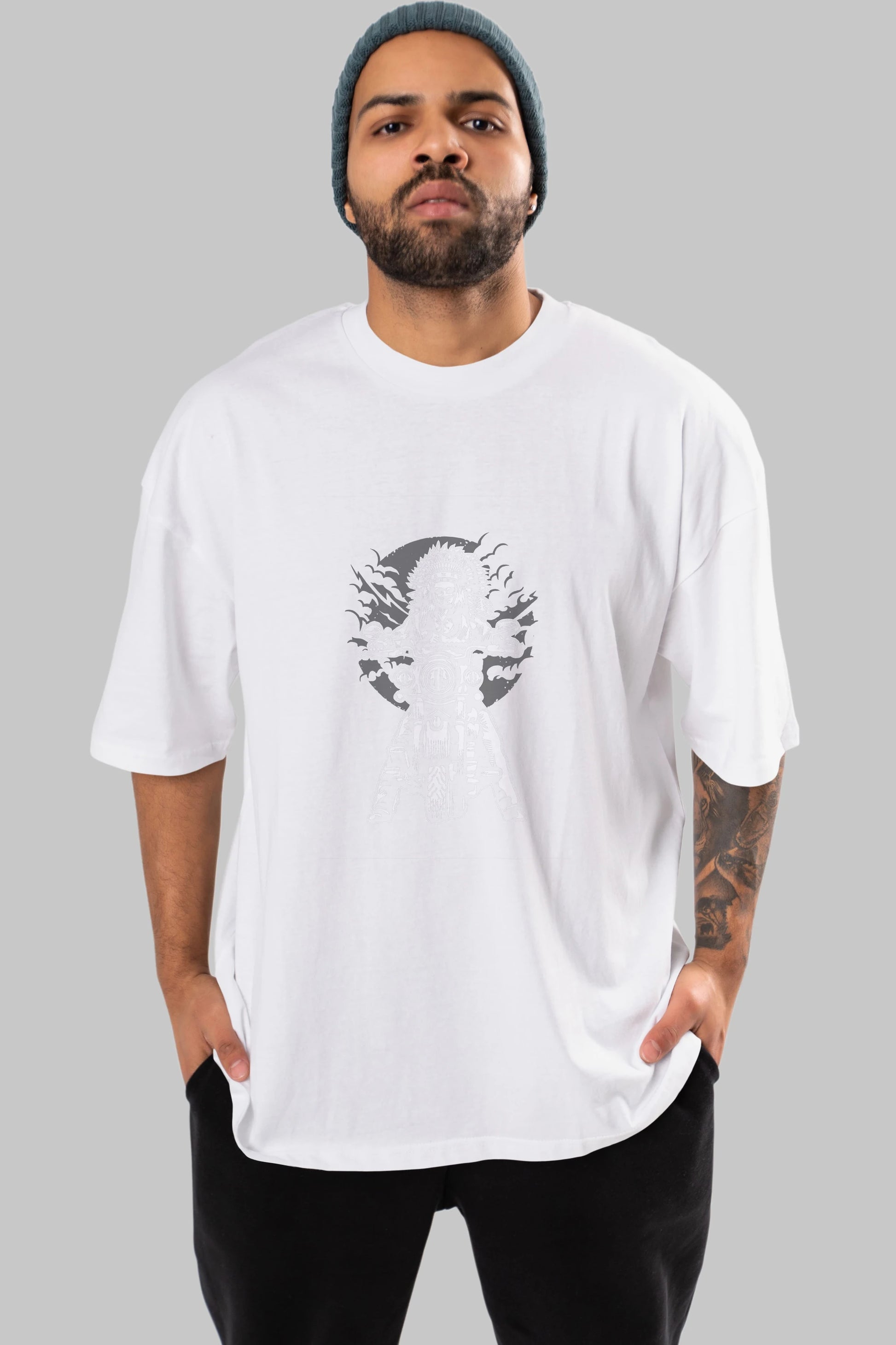 Indian Chief Motorcycle Ön Baskılı Oversize t-shirt Erkek Kadın Unisex %100 Pamuk tişort