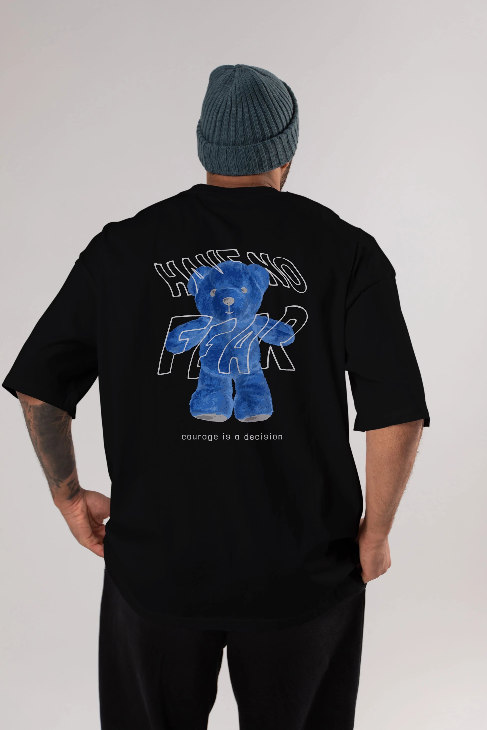 Have no Fear Bear Arka Baskılı Oversize t-shirt Erkek Kadın Unisex