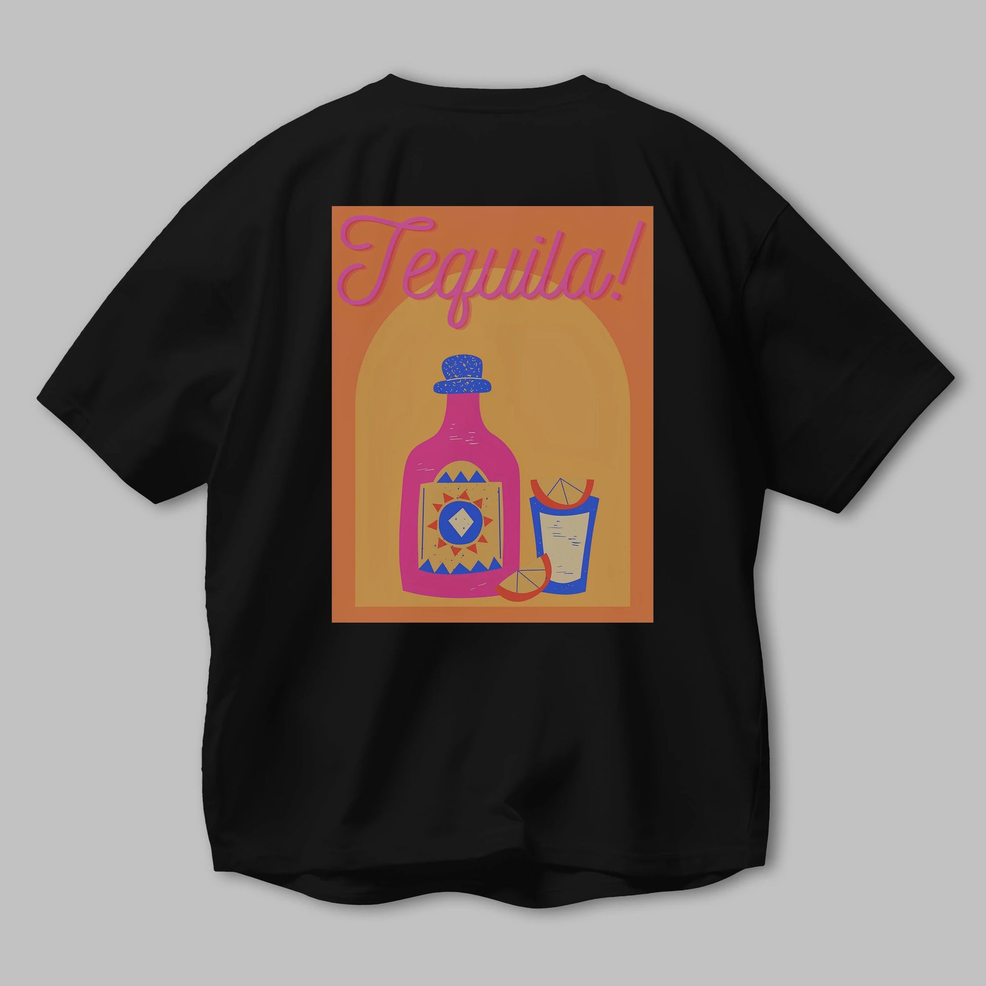 Tequila Arka Baskılı Oversize t-shirt Erkek Kadın Unisex %100 Pamuk Bisiklet Yaka tişort
