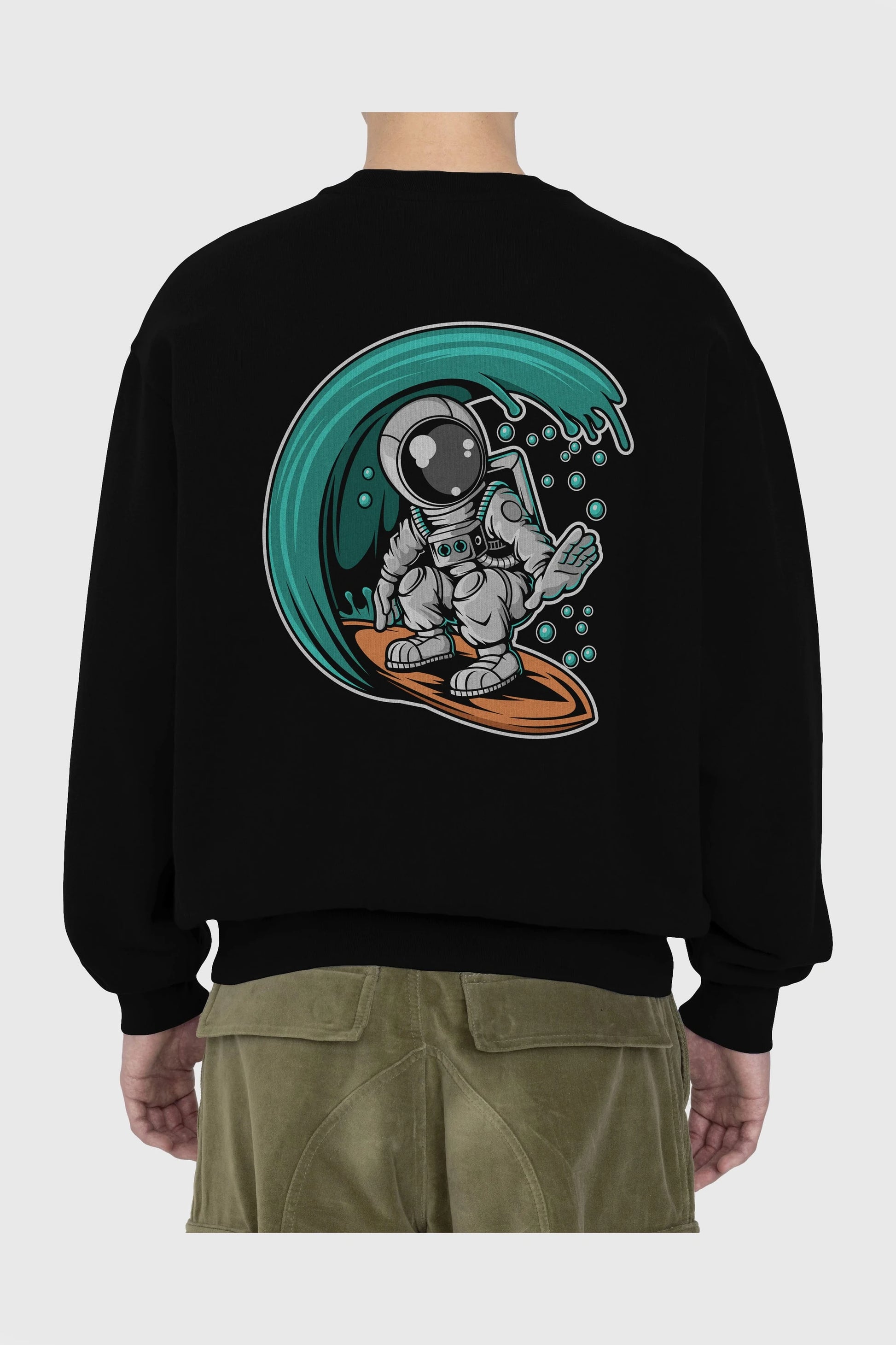 Astronaut Surfing Arka Baskılı Oversize Sweatshirt Erkek Kadın Unisex