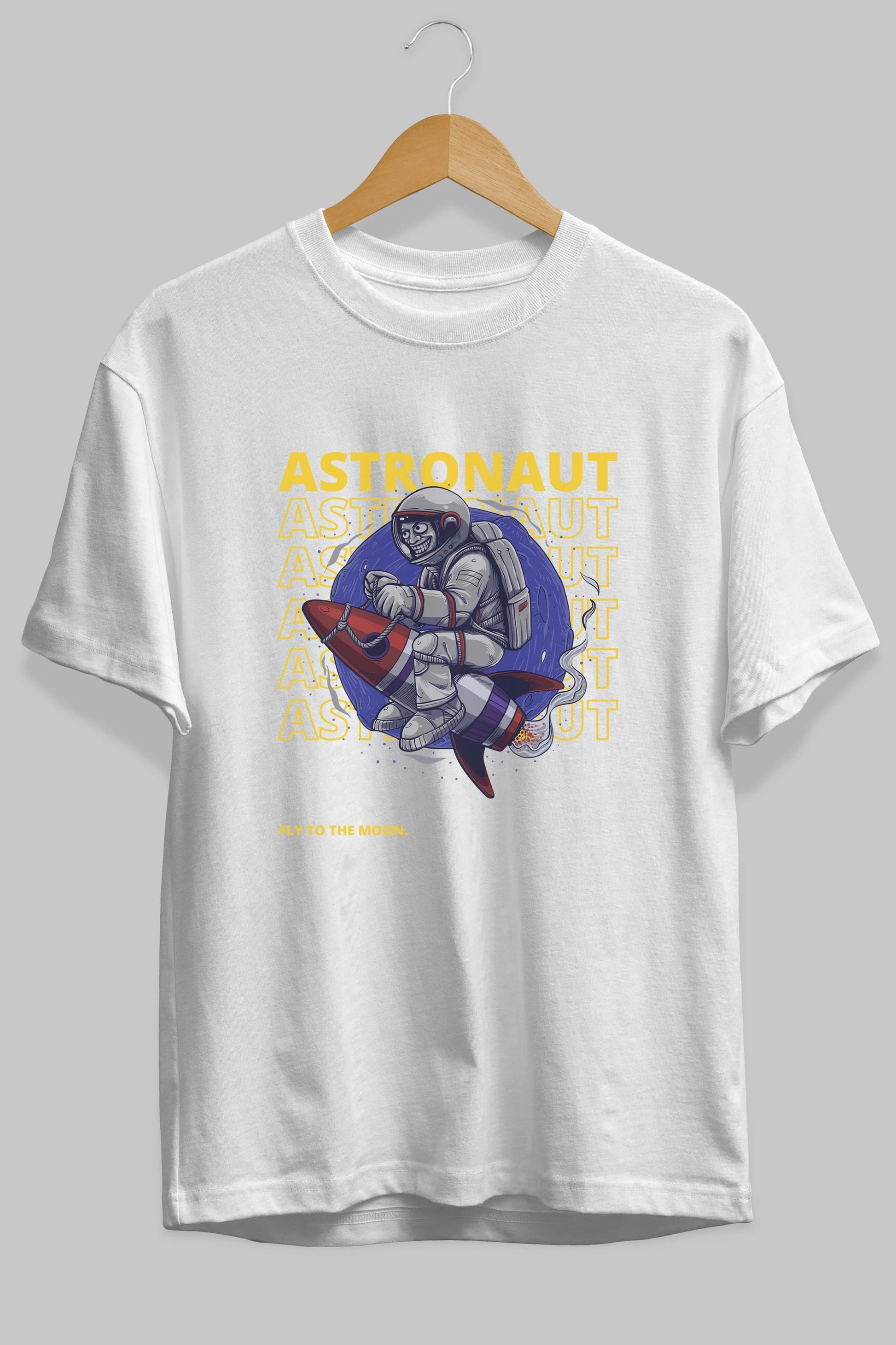 Astronaut Fly to the Moon Yazılı Ön Baskılı Oversize t-shirt Erkek Kadın Unisex
