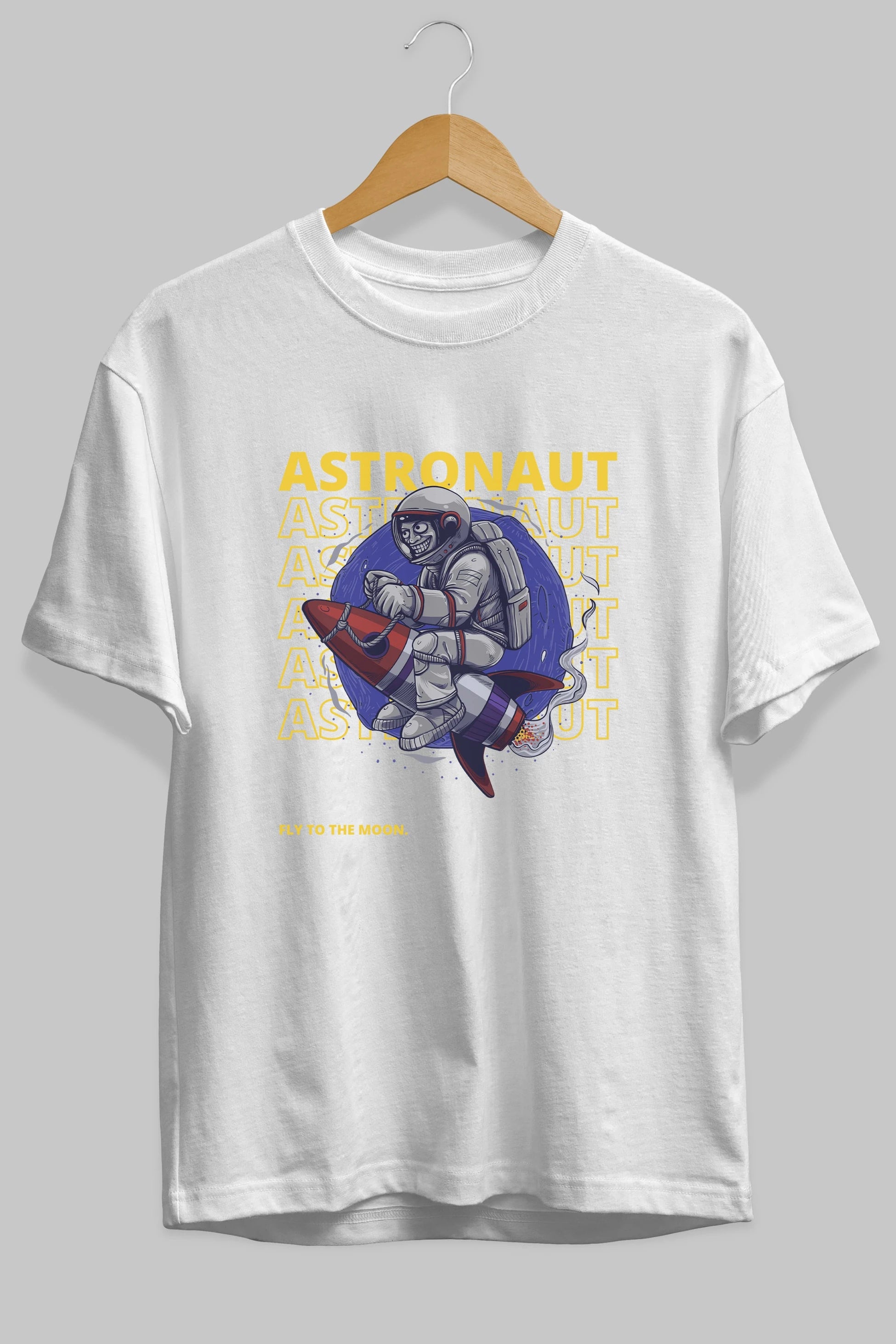 Astronaut Fly to the Moon Yazılı Ön Baskılı Oversize t-shirt Erkek Kadın Unisex
