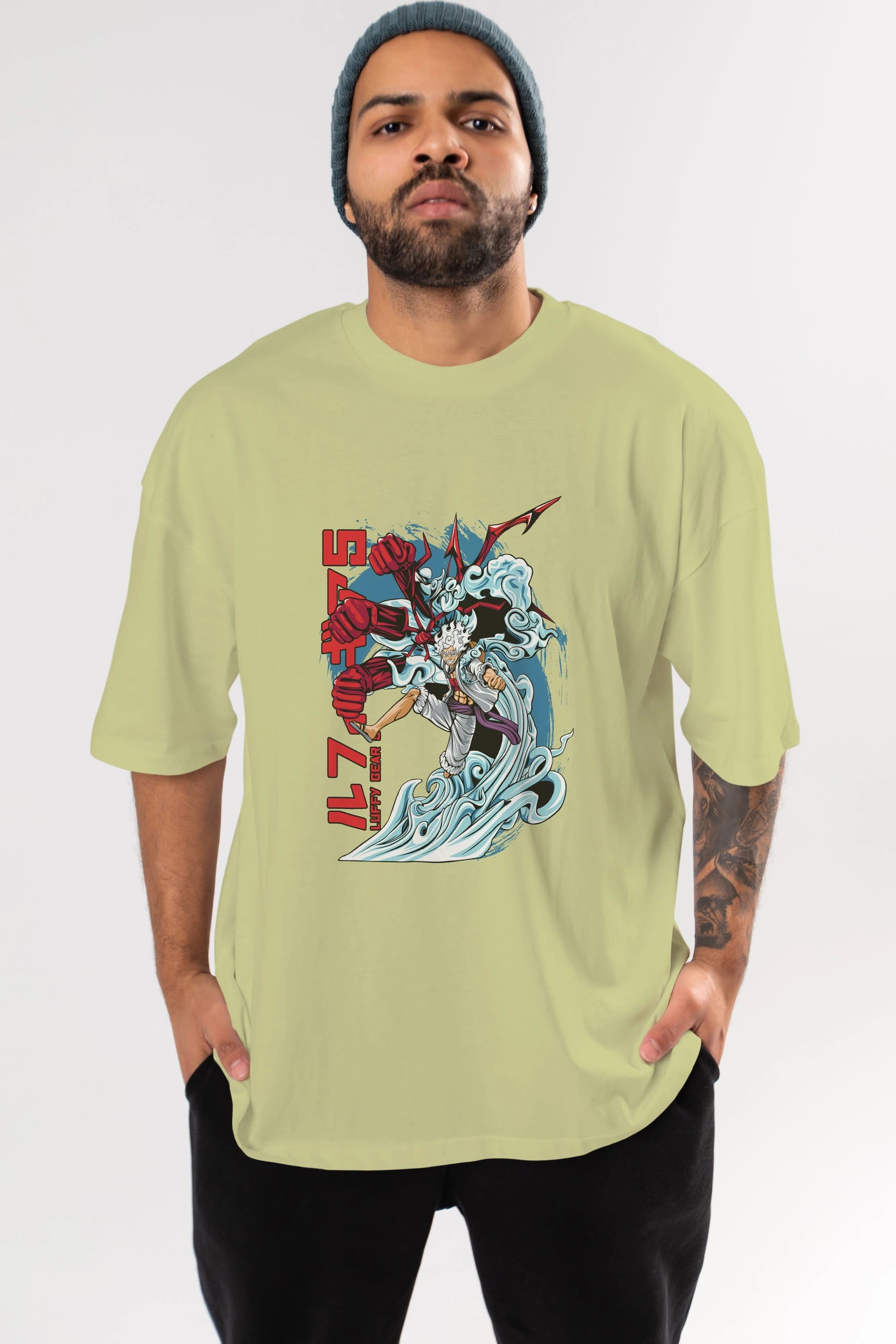 MONKEY D. LUFFY GEAR5 2 Anime Ön Baskılı Oversize t-shirt %100 pamuk Erkek Kadın Unisex