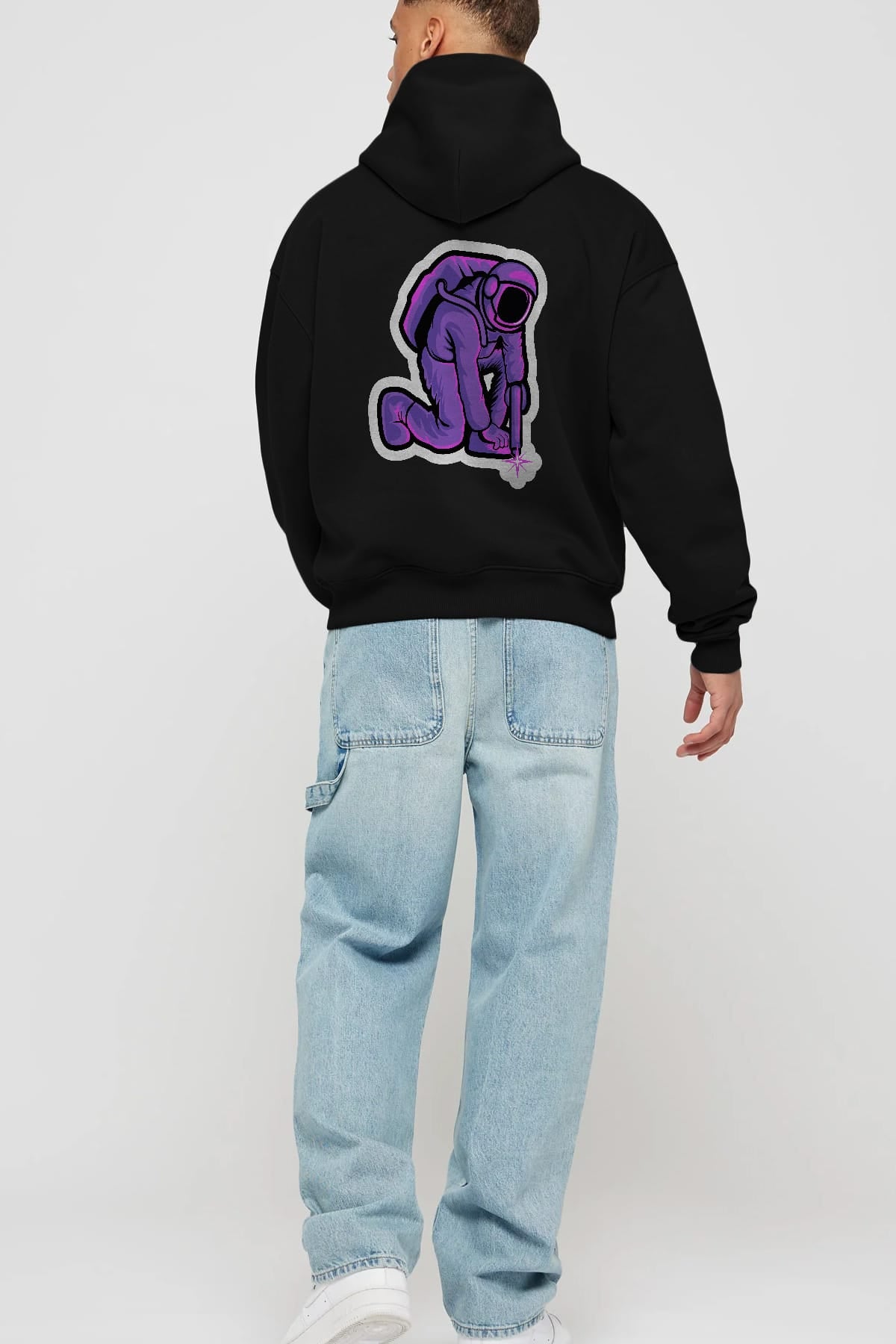 Welding in Space Sticker Arka Baskılı Hoodie Oversize Kapüşonlu Sweatshirt Erkek Kadın Unisex