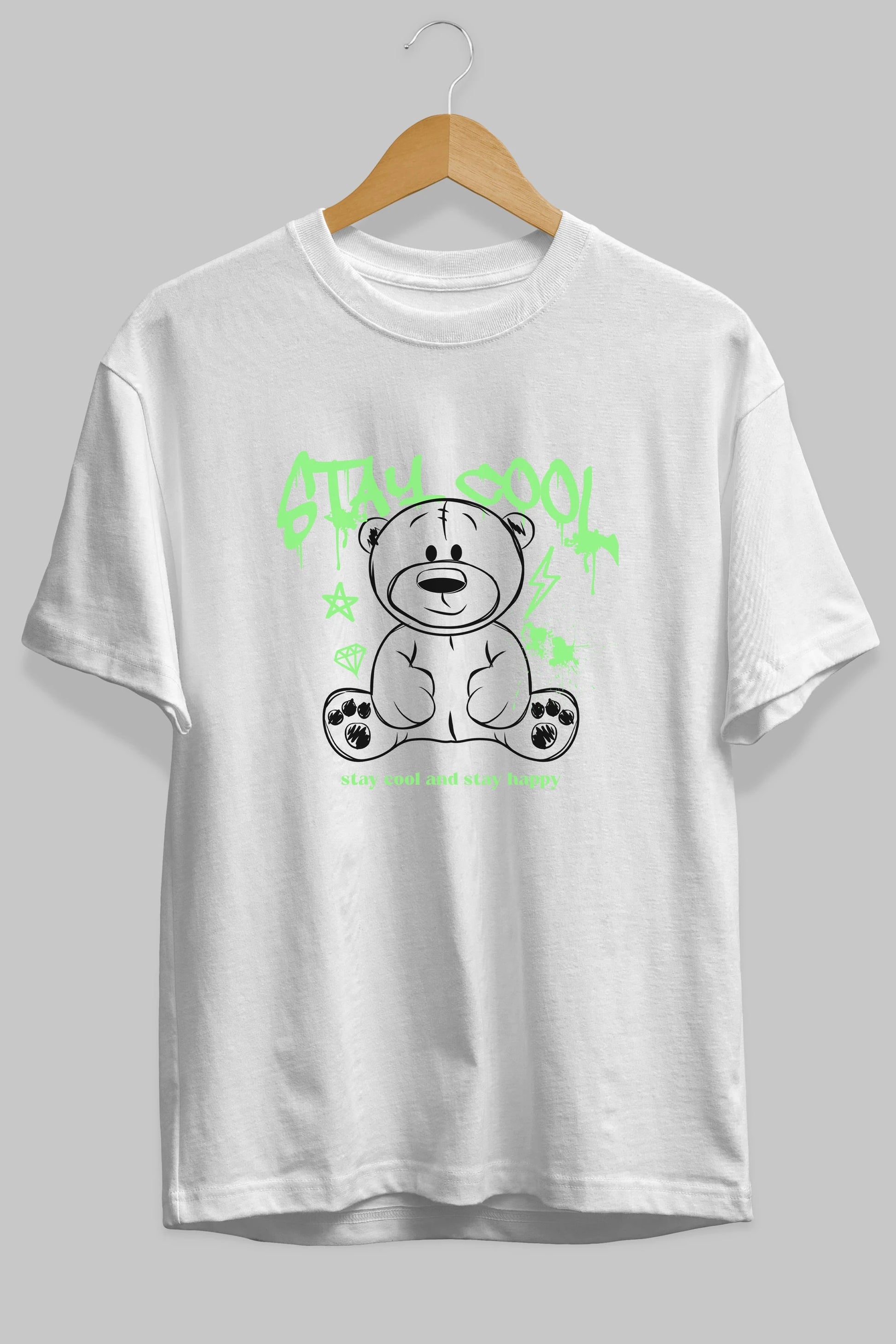 Teddy Bear Stay Cool Ön Baskılı Oversize t-shirt Erkek Kadın Unisex