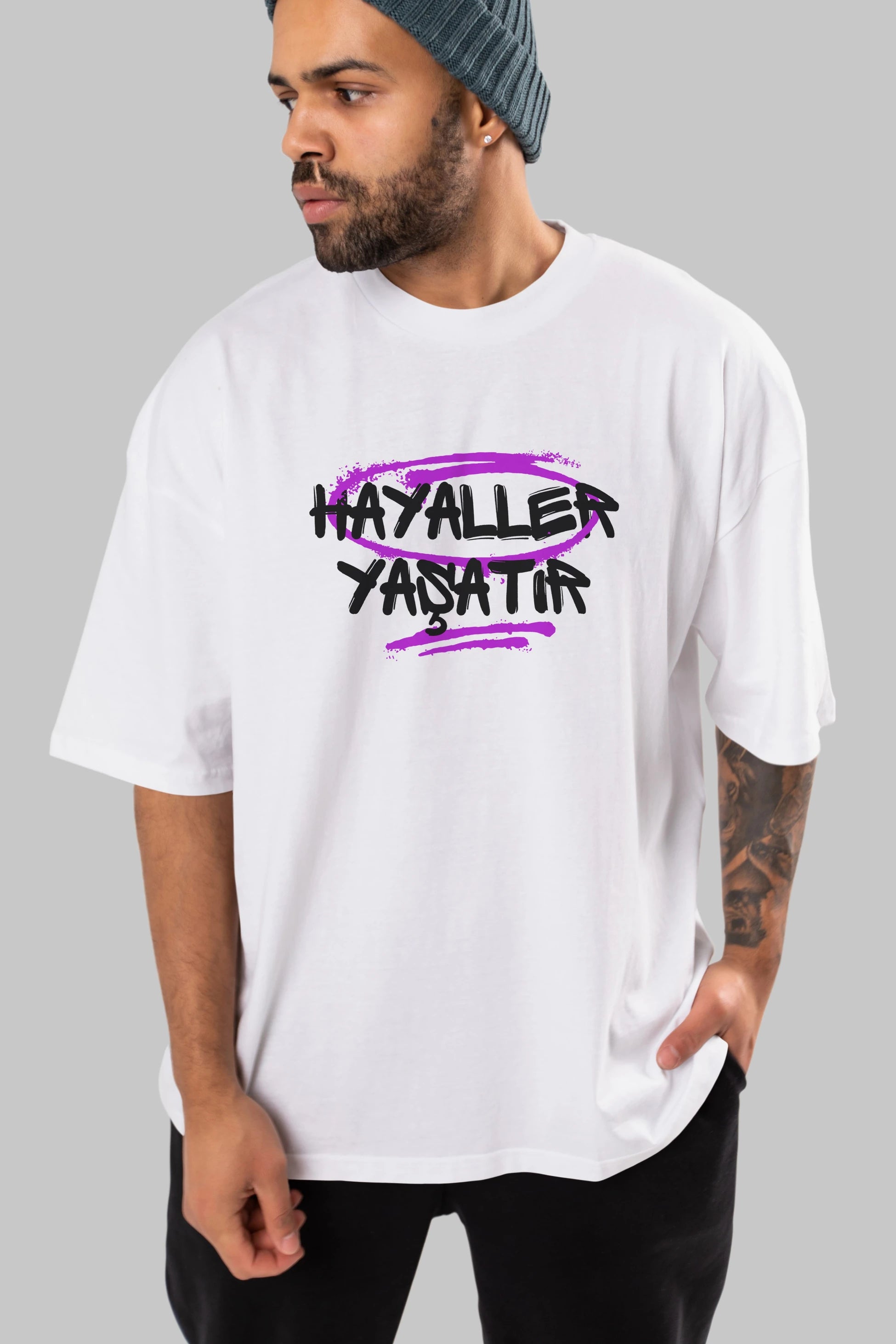 Hayaller Yaşatır Ön Baskılı Oversize t-shirt Erkek Kadın Unisex