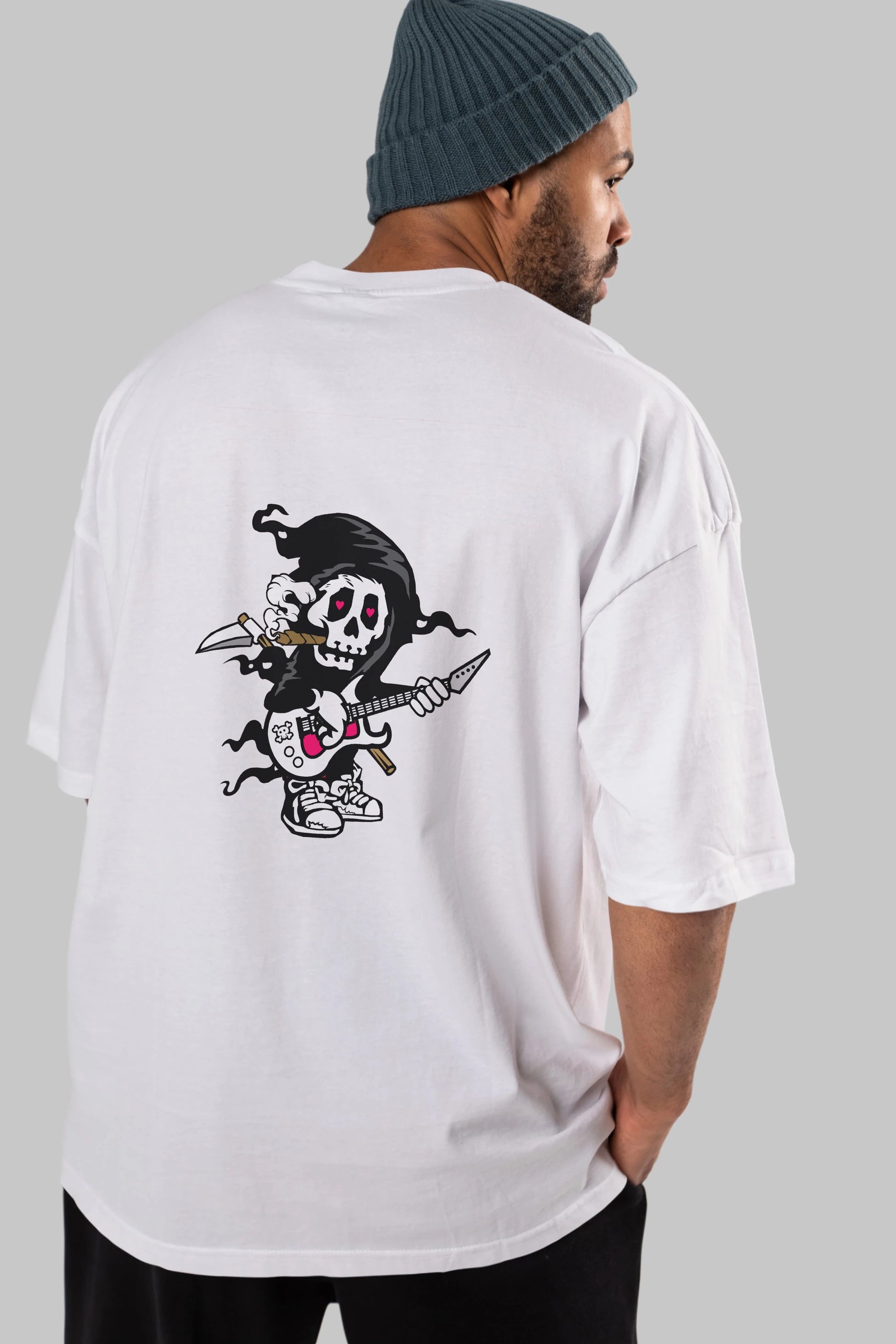 Grim Rockstar Arka Baskılı Oversize t-shirt Erkek Kadın Unisex %100 Pamuk tişort
