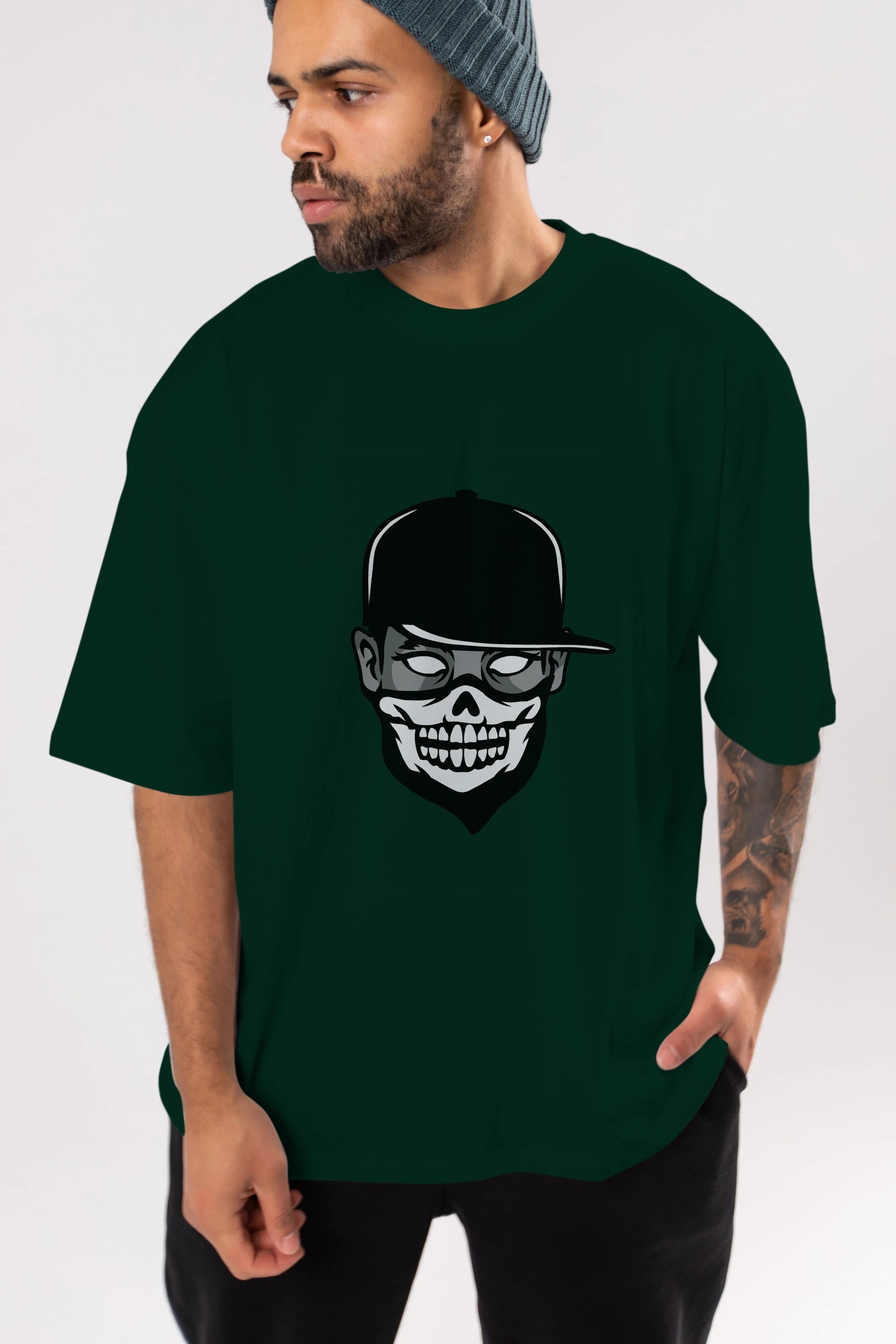 Skull Mask Ön Baskılı Oversize t-shirt Erkek Kadın Unisex %100 Pamuk tişort