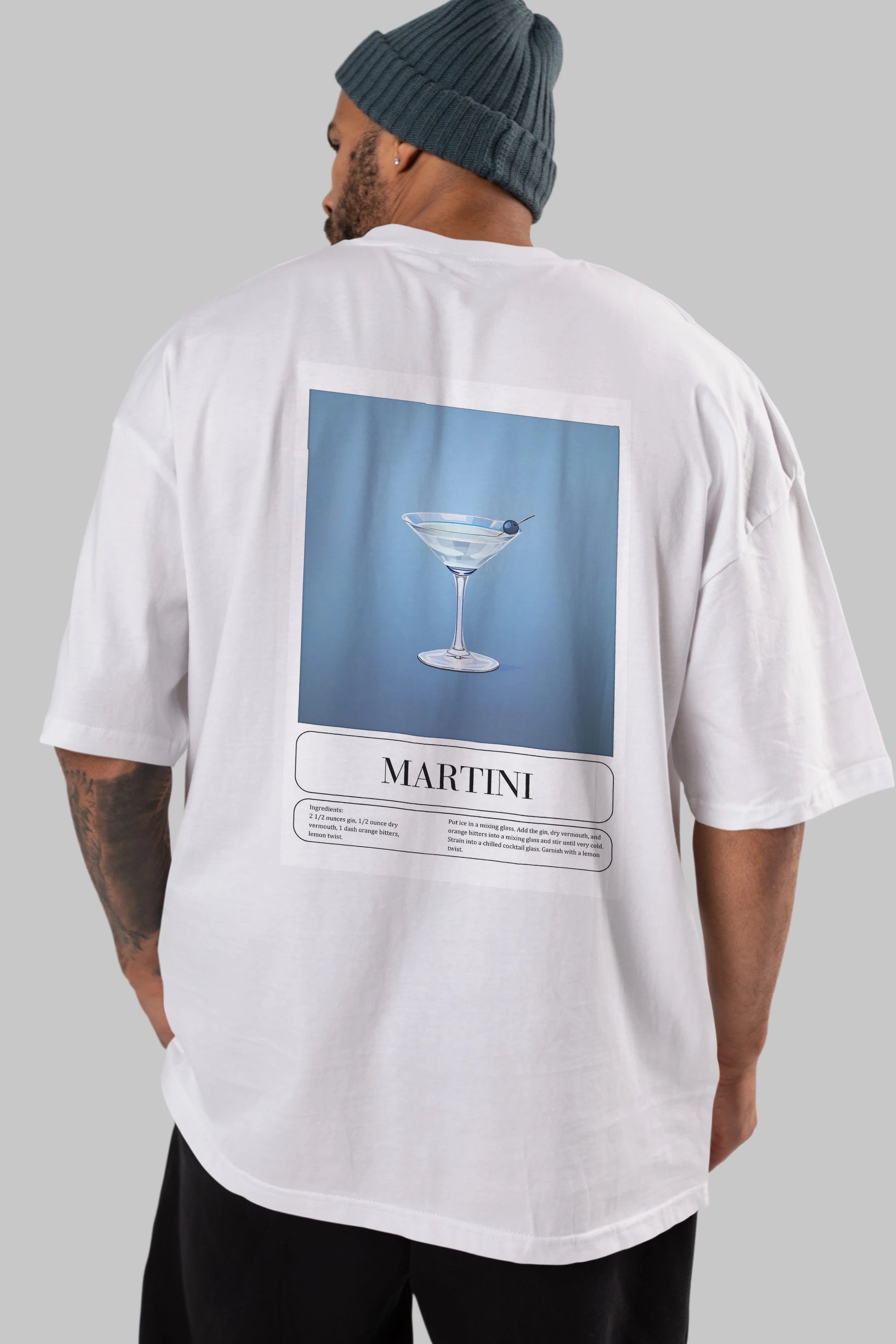 Martini Arka Baskılı Oversize t-shirt Erkek Kadın Unisex %100 Pamuk Bisiklet Yaka tişort