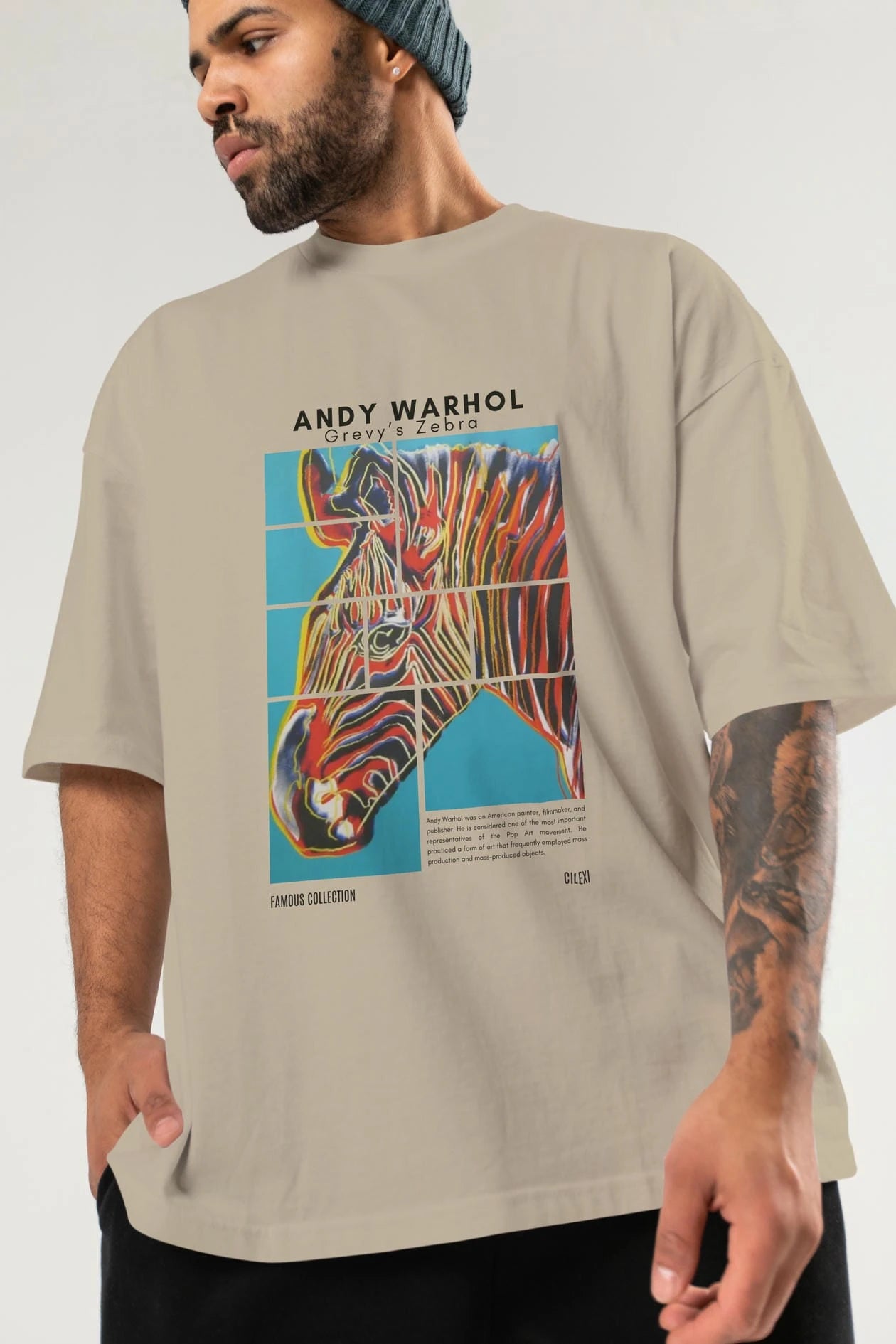 Andy Warhol ön Baskılı Oversize t-shirt Erkek Kadın Bisiklet Yaka Pamuk tişort