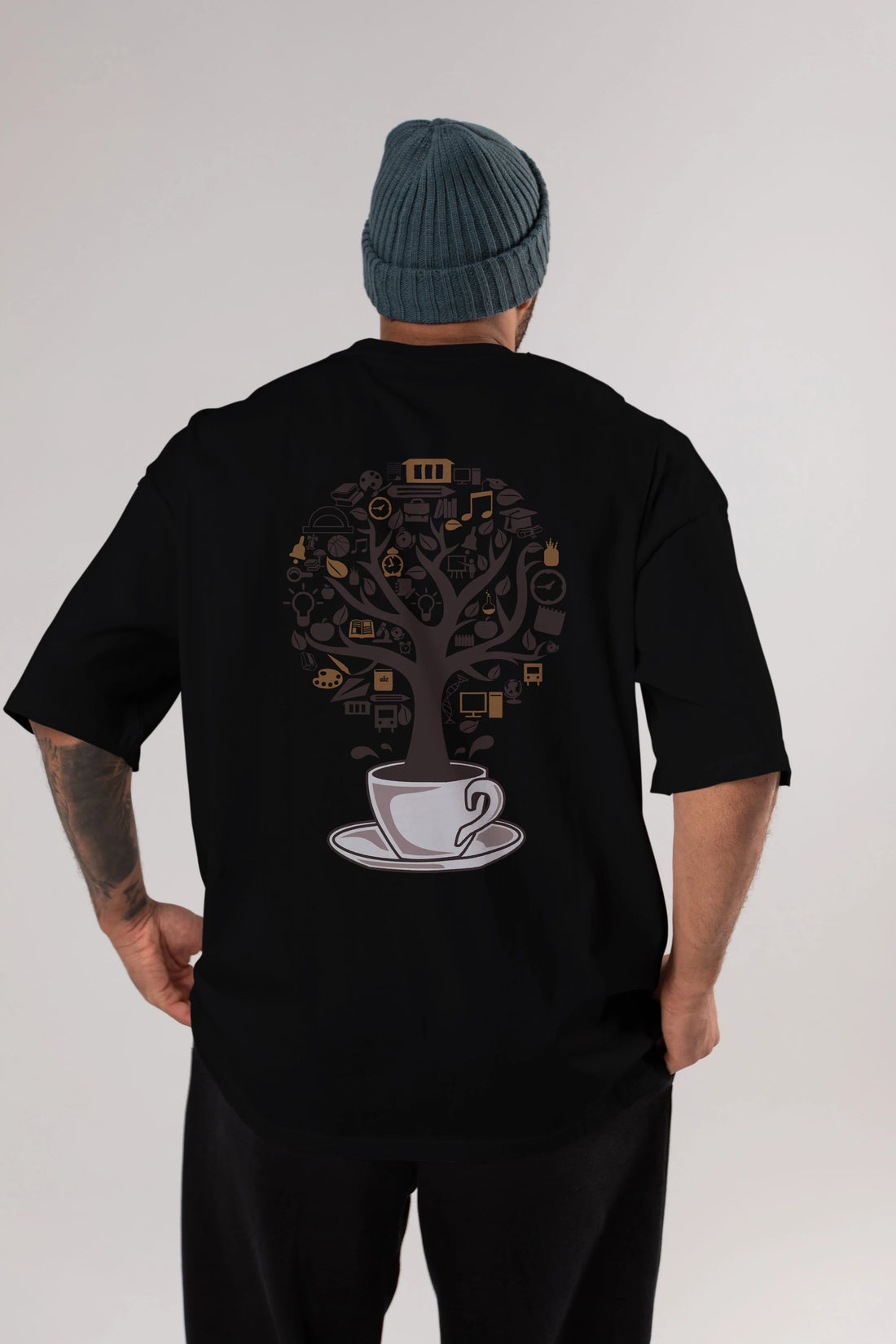 Coffee Tree Arka Baskılı Oversize t-shirt %100 pamuk Erkek Kadın Unisex