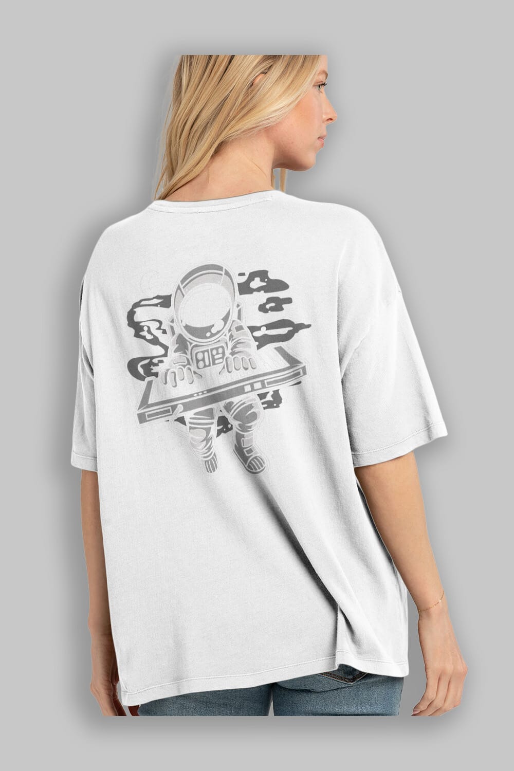 Astronaut Keyboard Arka Baskılı Oversize t-shirt Erkek Kadın Unisex