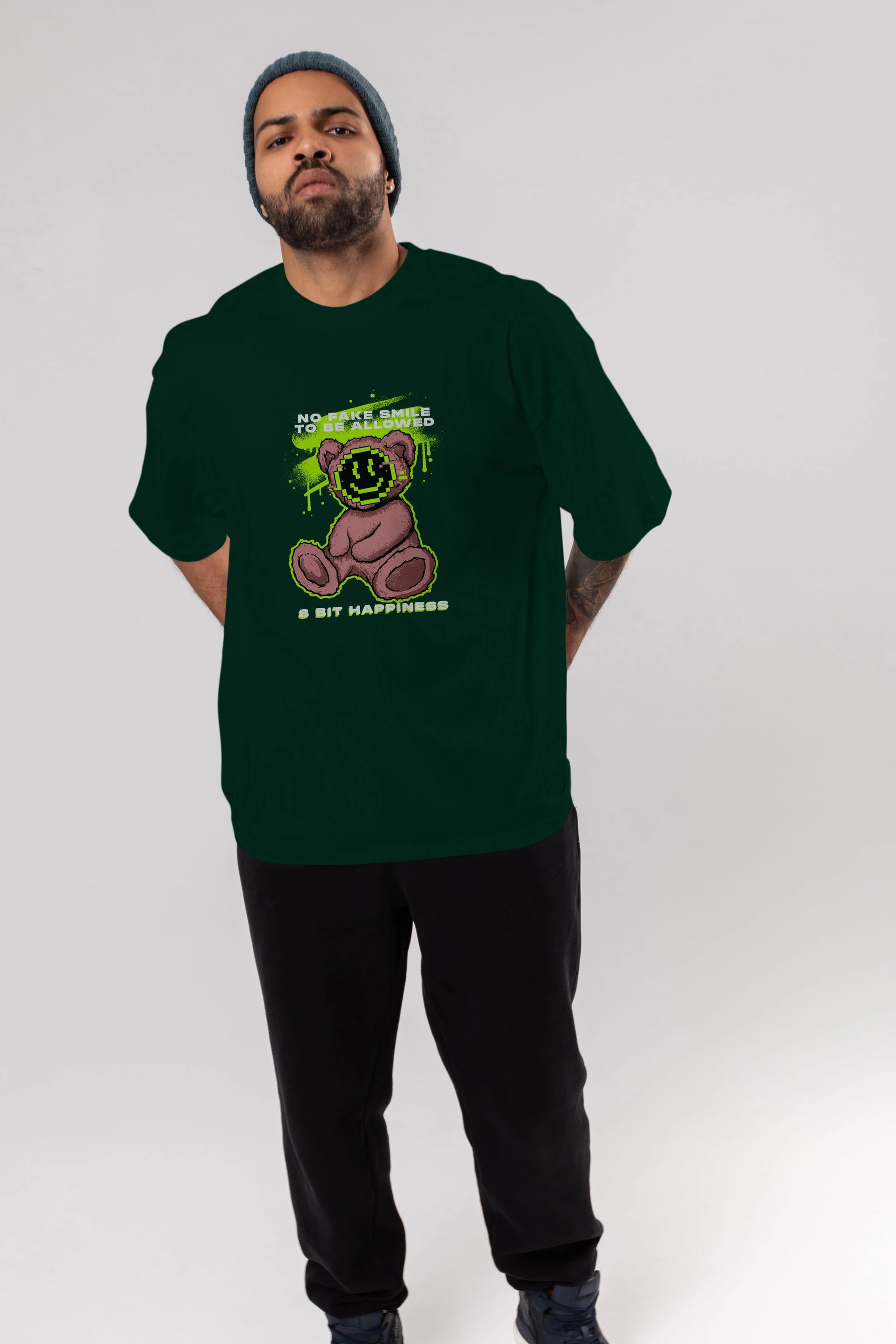 No Fake Smile Bear Ön Baskılı Oversize t-shirt Erkek Kadın Unisex