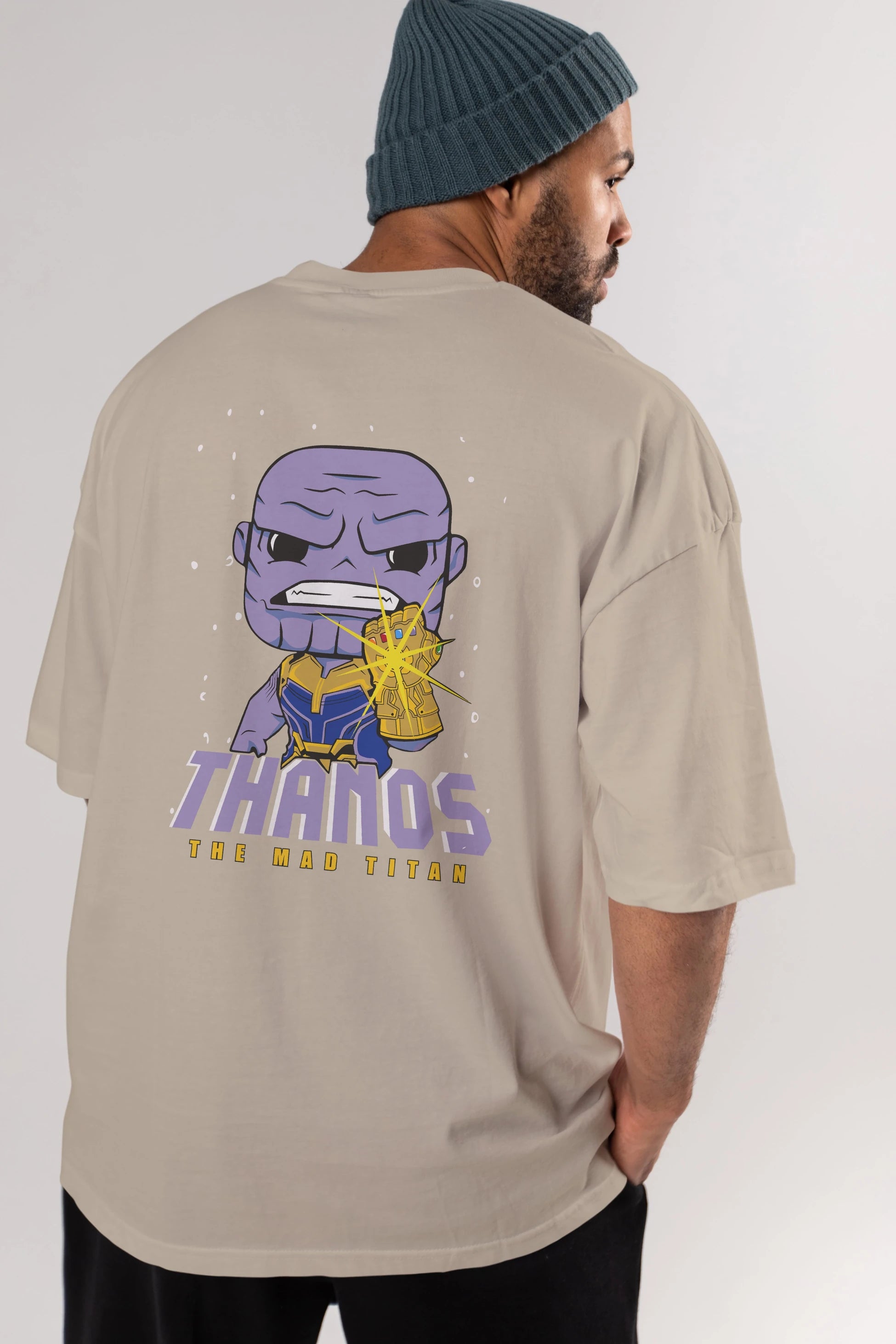 Thanos (1) Arka Baskılı Oversize t-shirt Erkek Kadın Unisex %100 Pamuk Bisiklet Yaka tişort