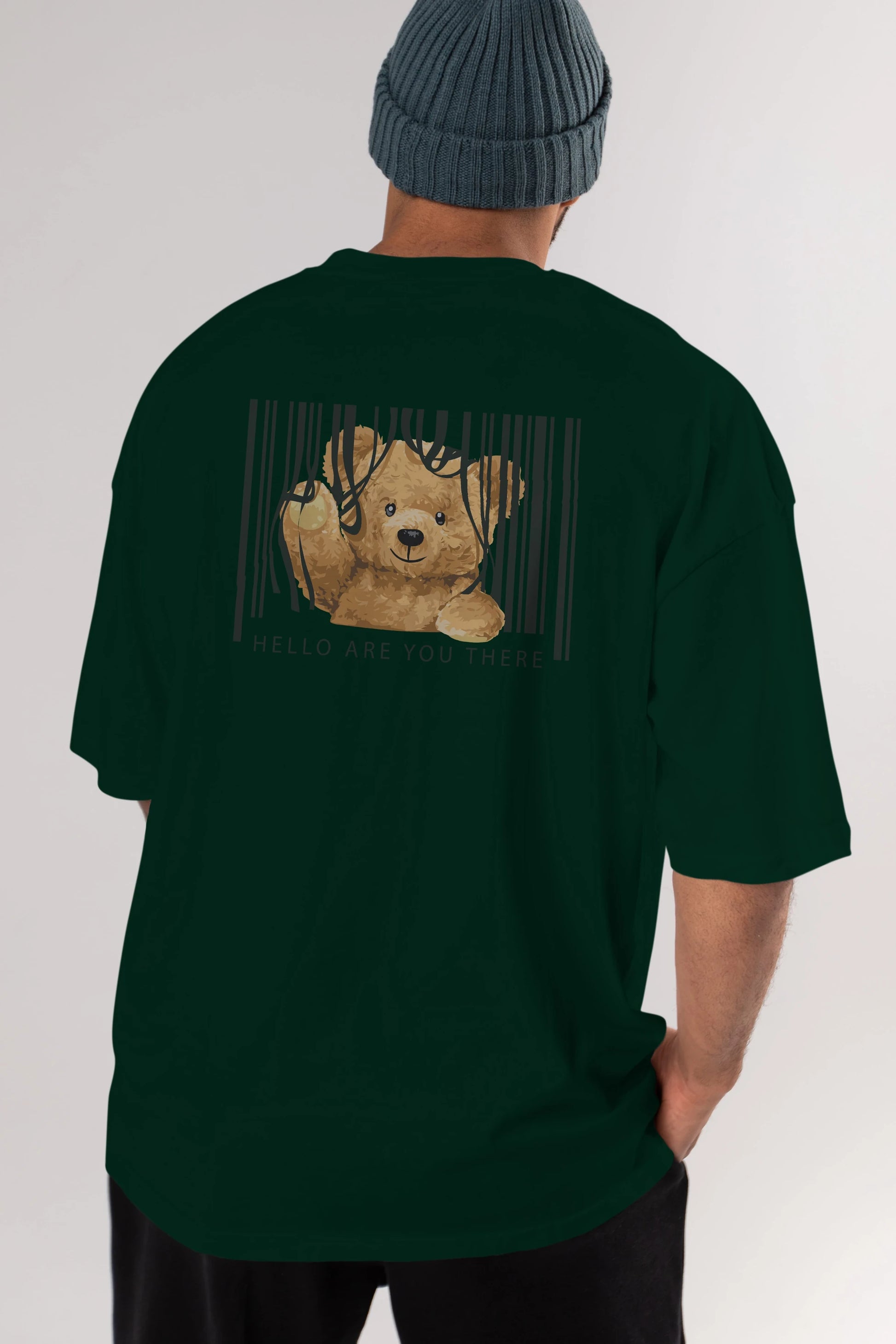 Teddy Bear Hello Arka Baskılı Oversize t-shirt Erkek Kadın Unisex %100 Pamuk