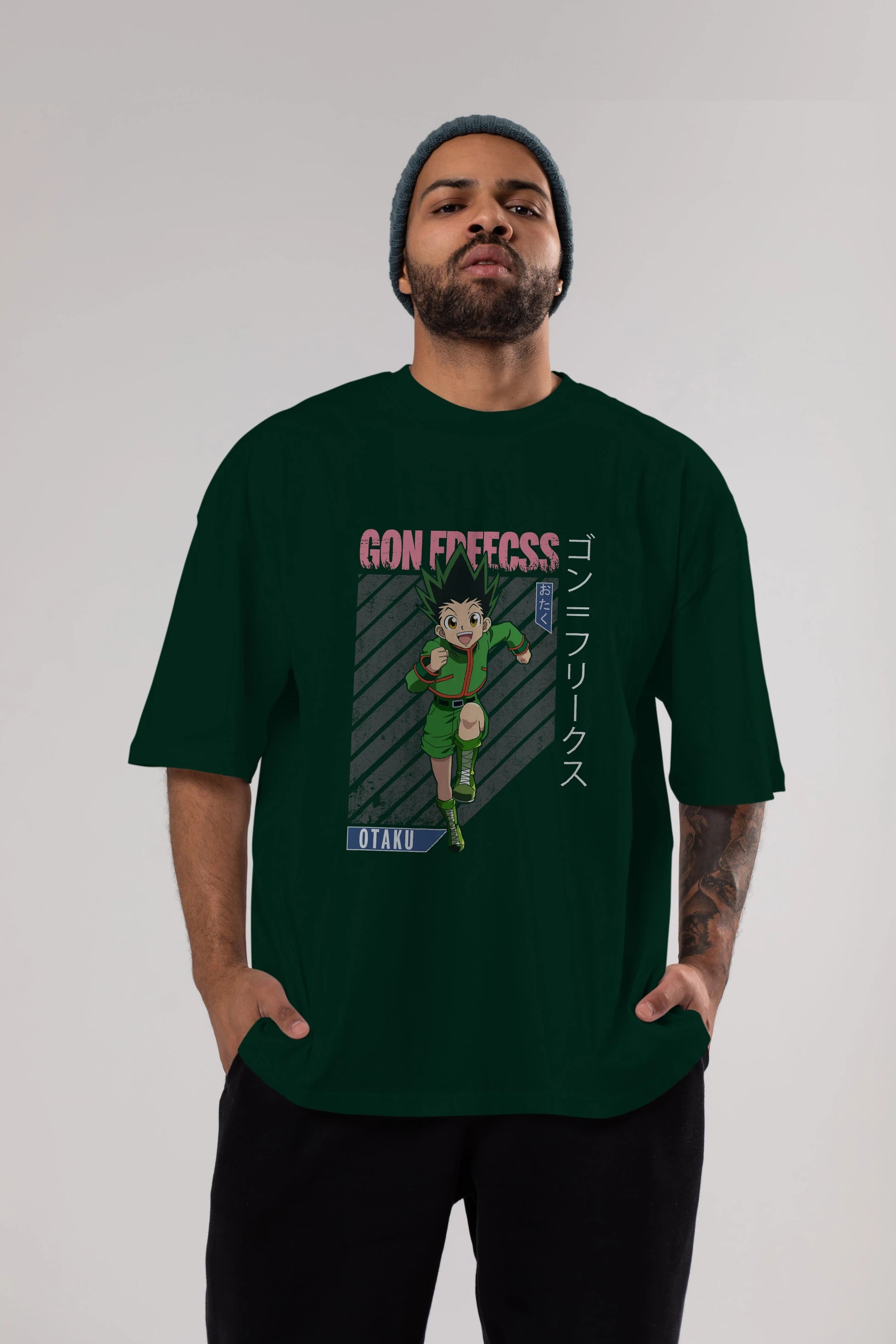 Gon Freecss HUNTER X HUNTER Anime Ön Baskılı Oversize t-shirt %100 pamuk Erkek Kadın Unisex