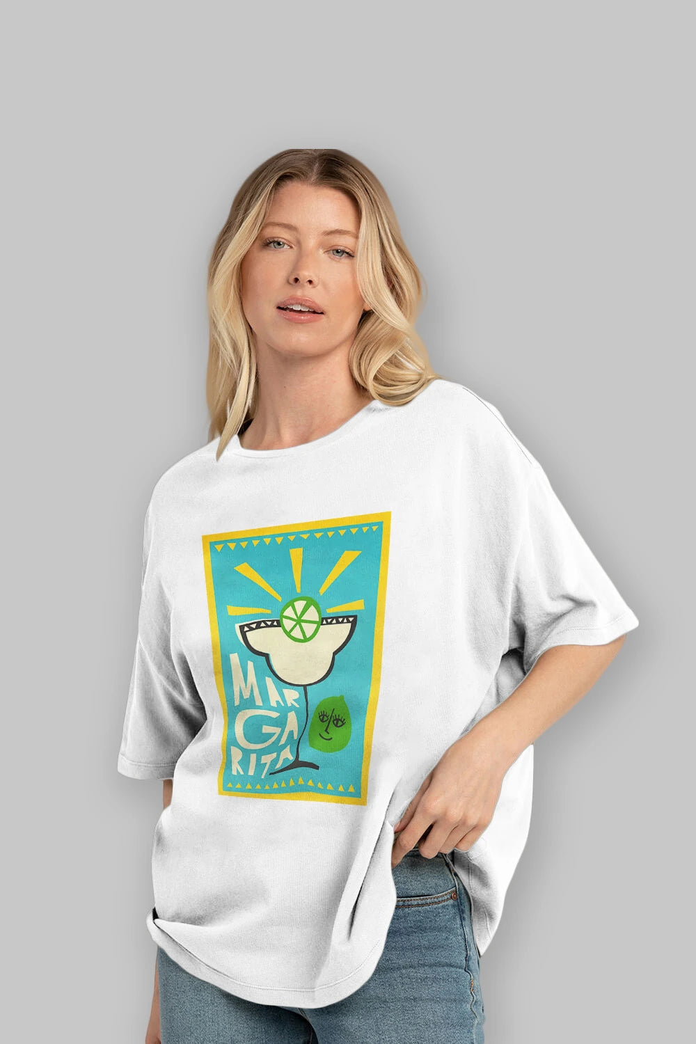 Margarita 4 Ön Baskılı Oversize t-shirt Erkek Kadın Unisex %100 Pamuk Bisiklet Yaka tişort