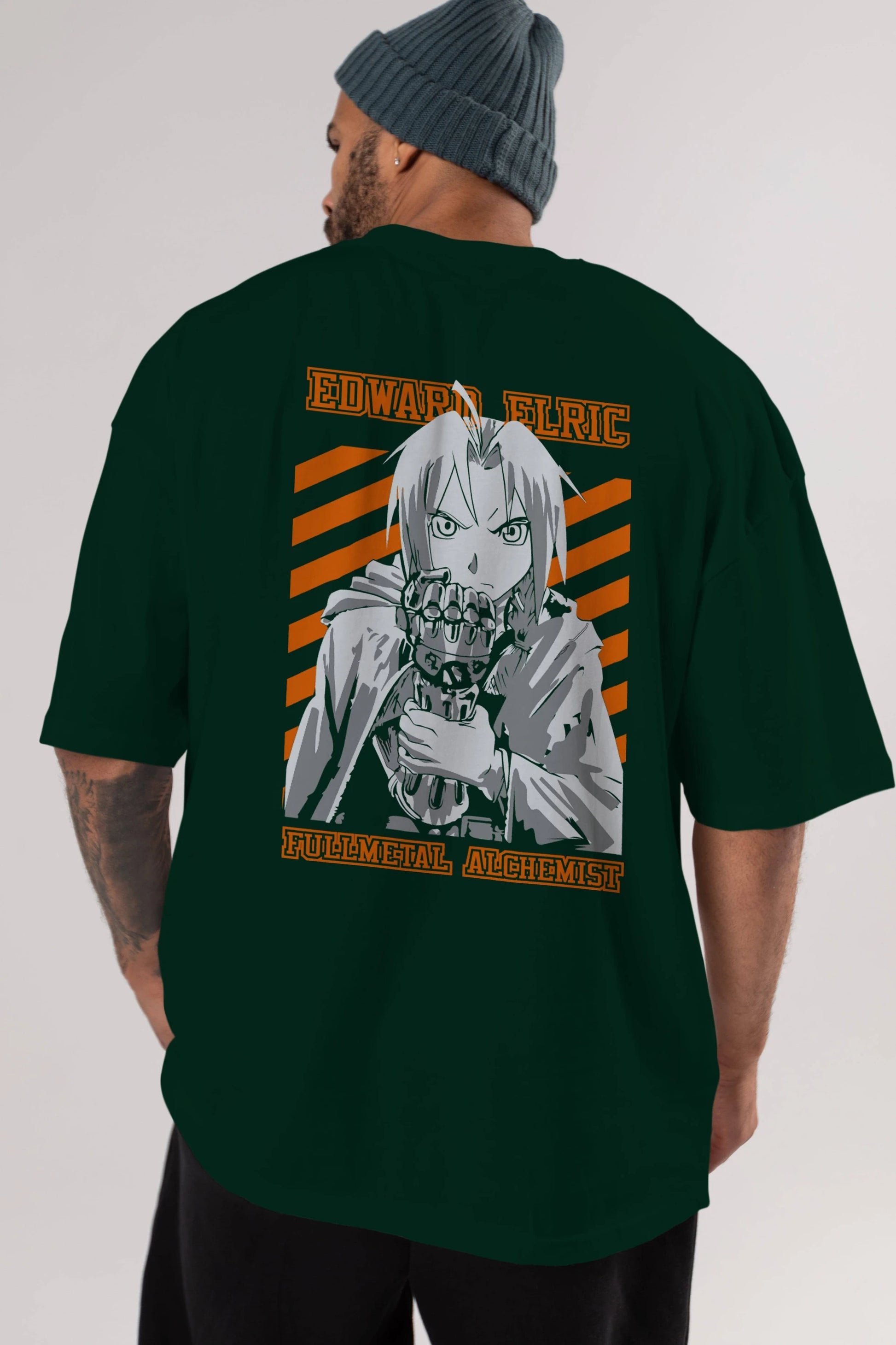 EDWARD ELRIC Anime Arka Baskılı Oversize t-shirt Erkek Kadın Unisex