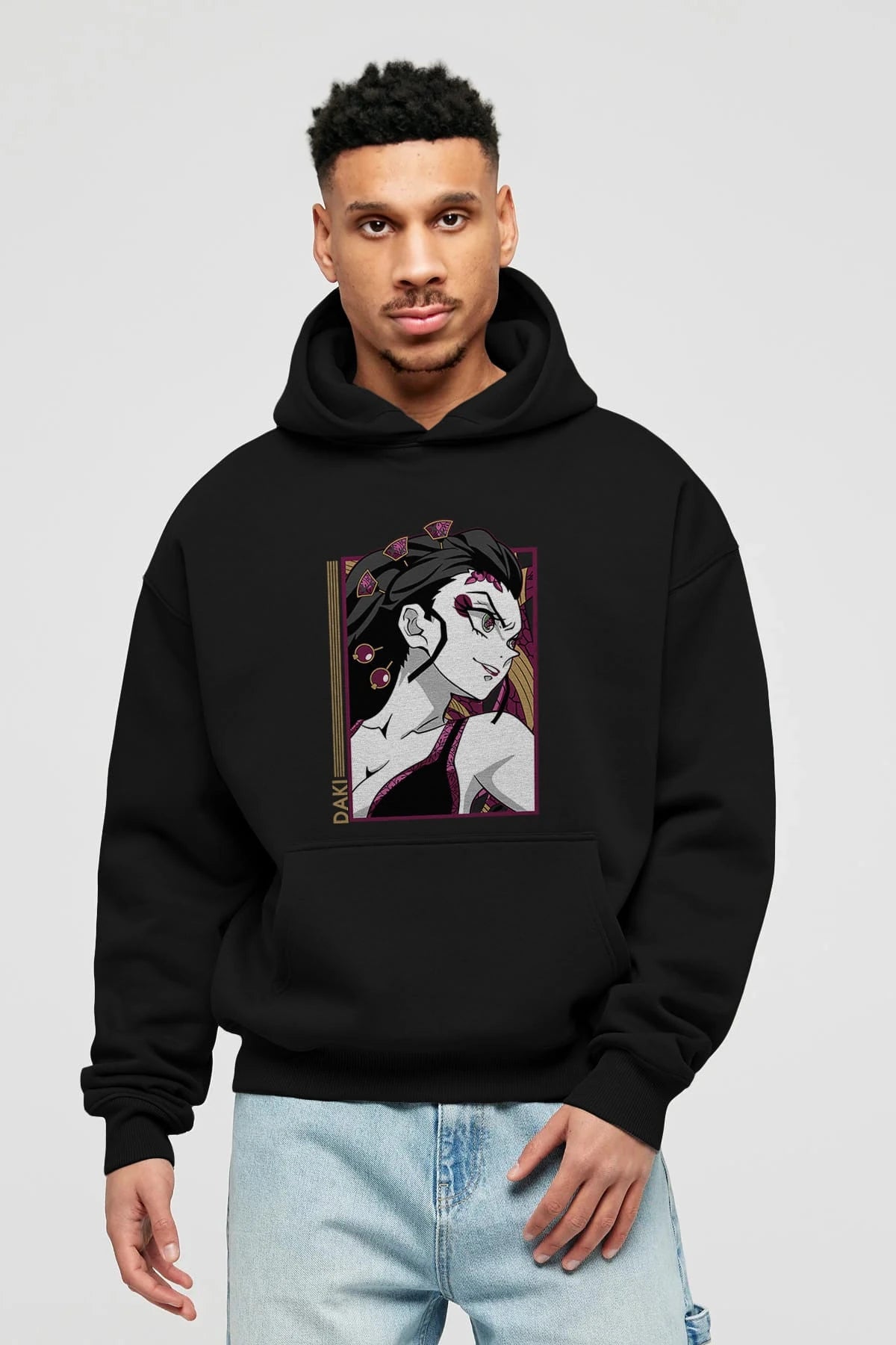 Daki DEMION SLAYER Anime Ön Baskılı Hoodie Oversize Kapüşonlu Sweatshirt Erkek Kadın Unisex