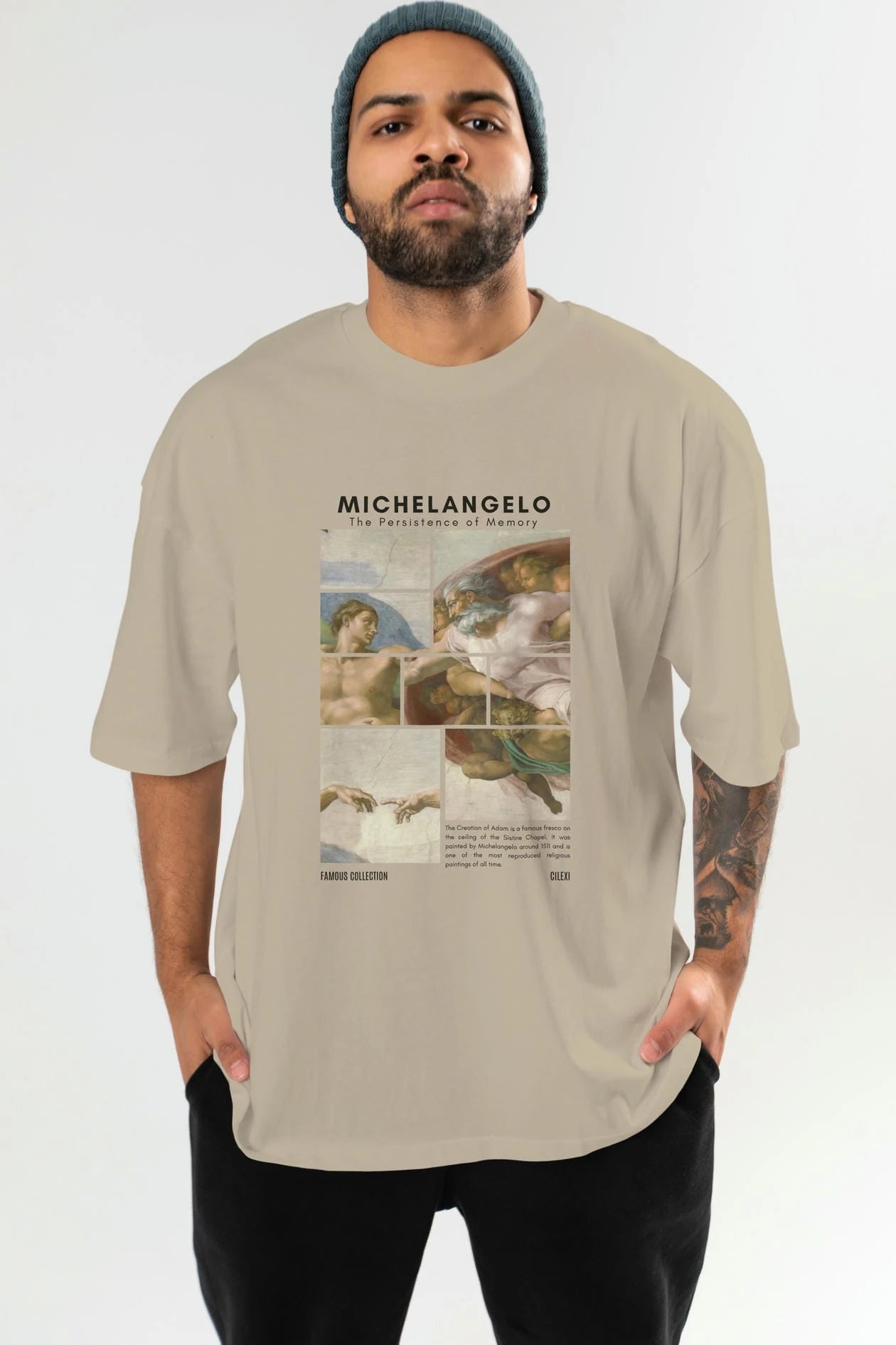 Michelangelo ön Baskılı Oversize t-shirt Erkek Kadın Bisiklet Yaka Pamuk tişort