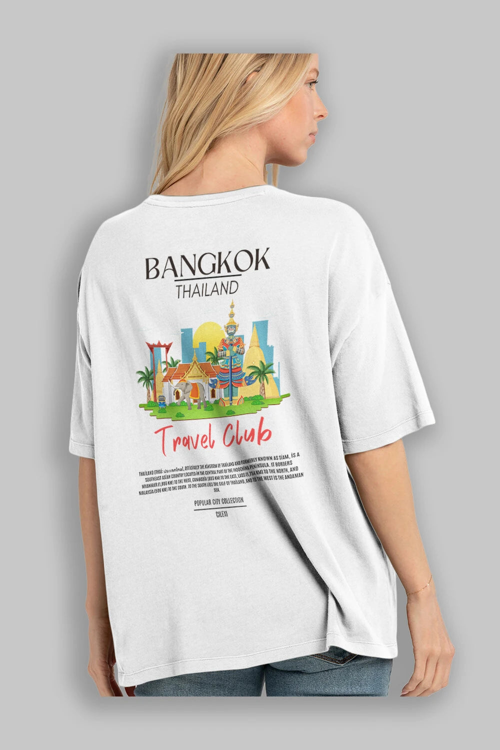 Bangkok Tailand Arka Baskılı Oversize t-shirt Erkek Kadın Pamuk Bisiklet Yaka tişort