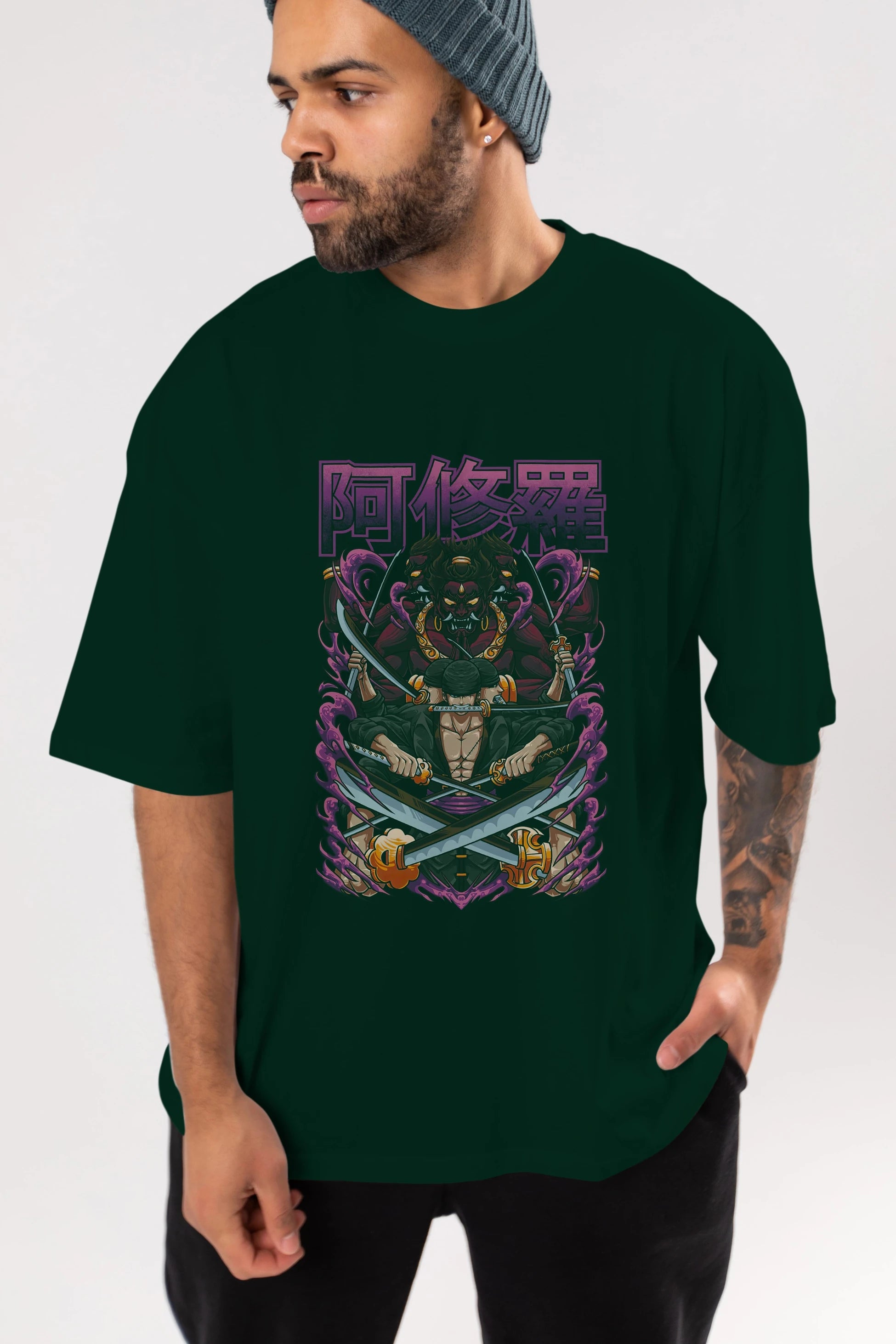 Roronoa Zoro 1 Anime Ön Baskılı Oversize t-shirt %100 pamuk Erkek Kadın Unisex