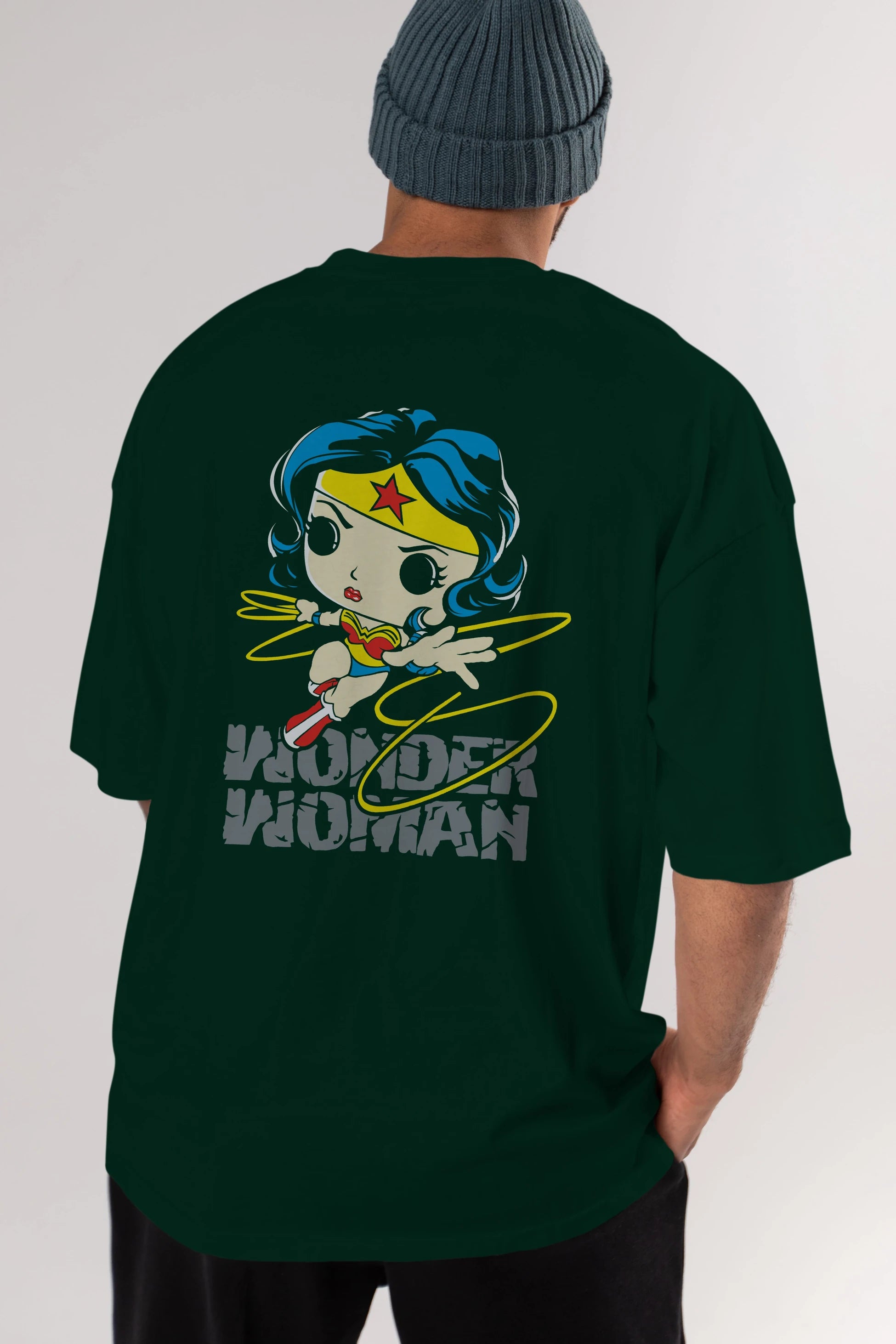 Wonder Woman Arka Baskılı Oversize t-shirt Erkek Kadın Unisex %100 Pamuk Bisiklet Yaka tişort