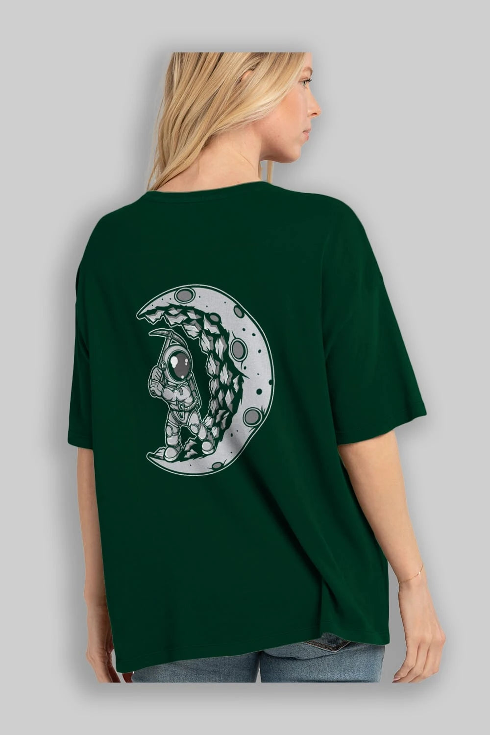 Astronaut Moon Digger Arka Baskılı Oversize t-shirt Erkek Kadın Unisex