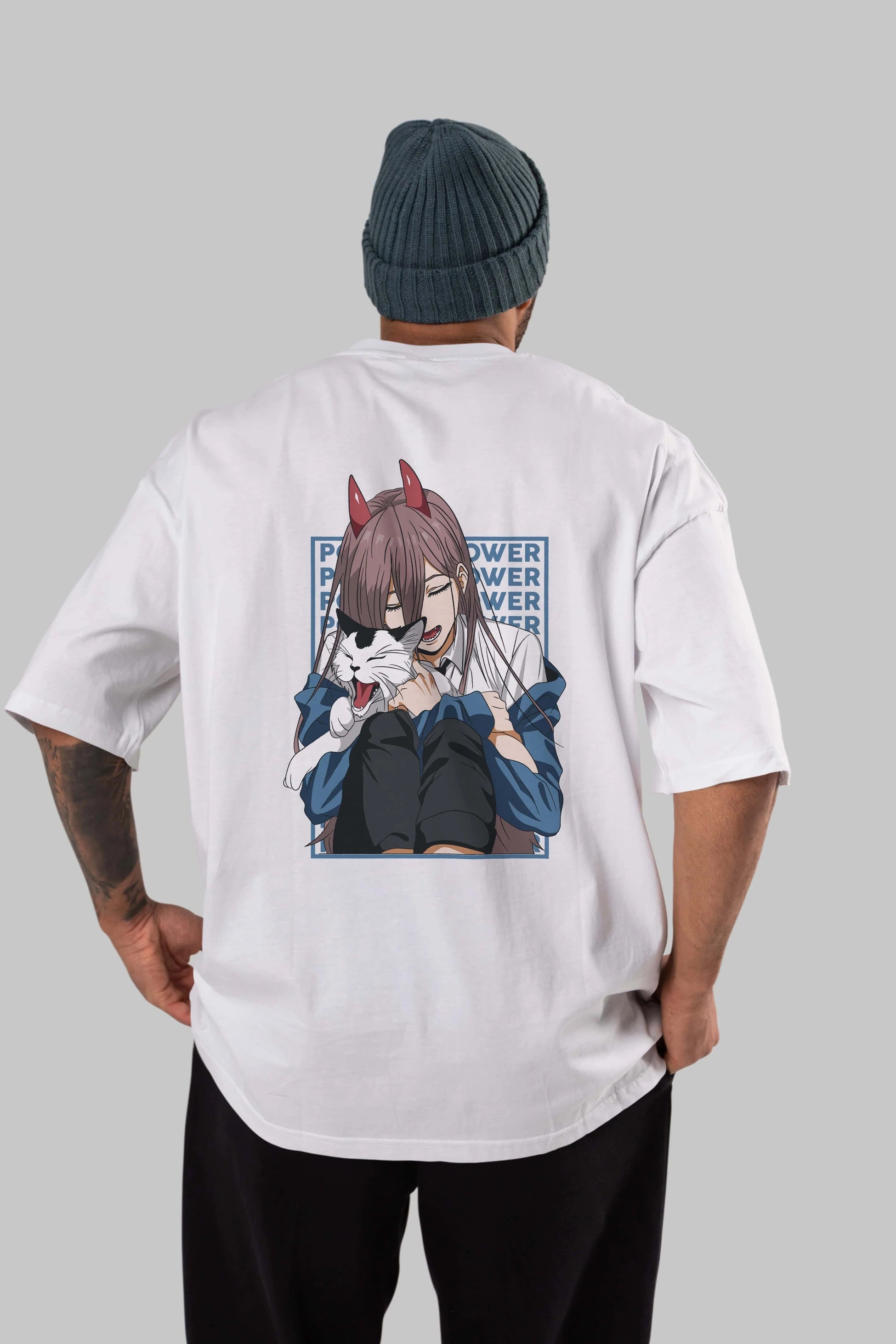 POWER CHAINSAWMAN Anime Arka Baskılı Oversize t-shirt Erkek Kadın Unisex