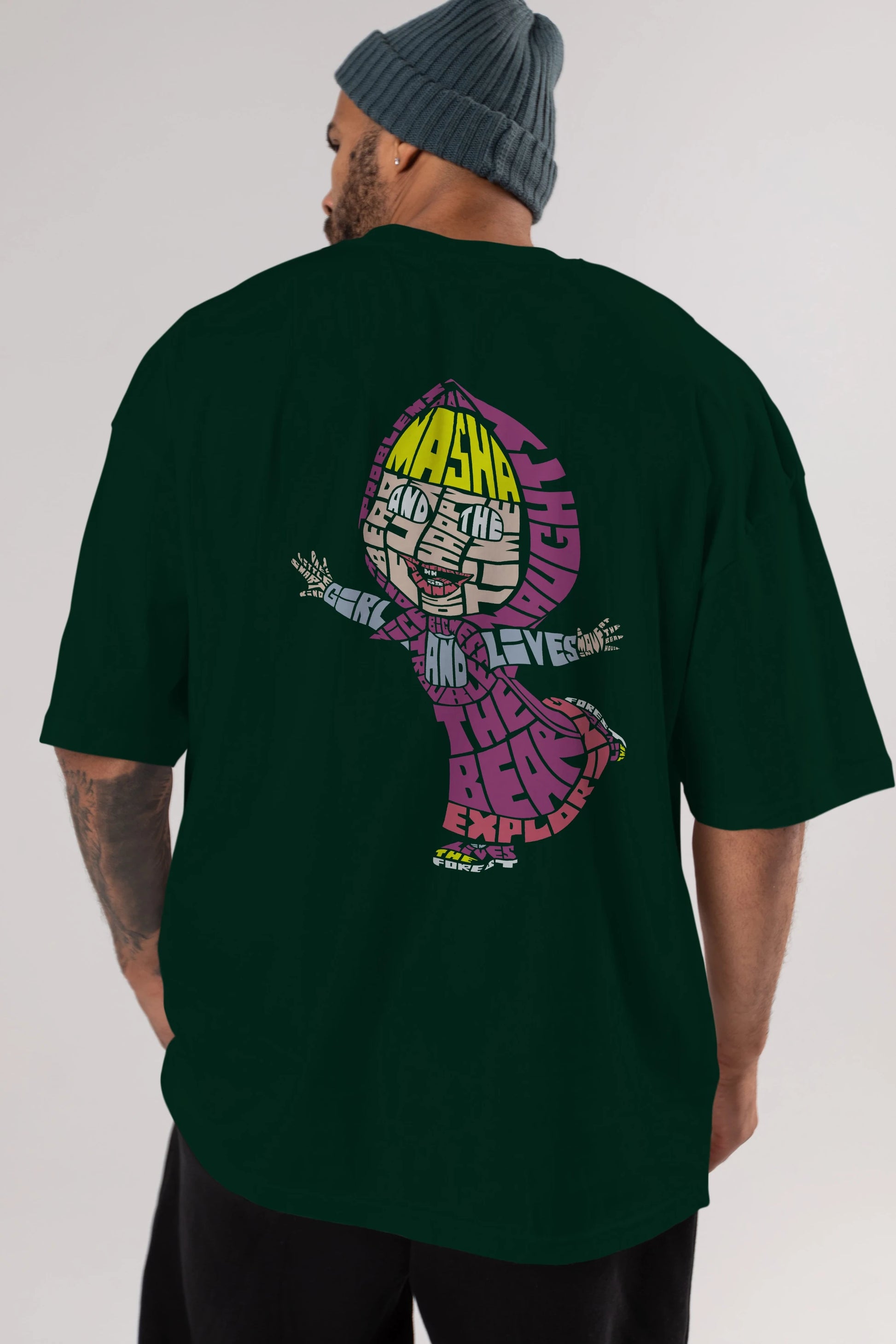 Masha And The Bear Arka Baskılı Oversize t-shirt %100 pamuk Erkek Kadın Unisex