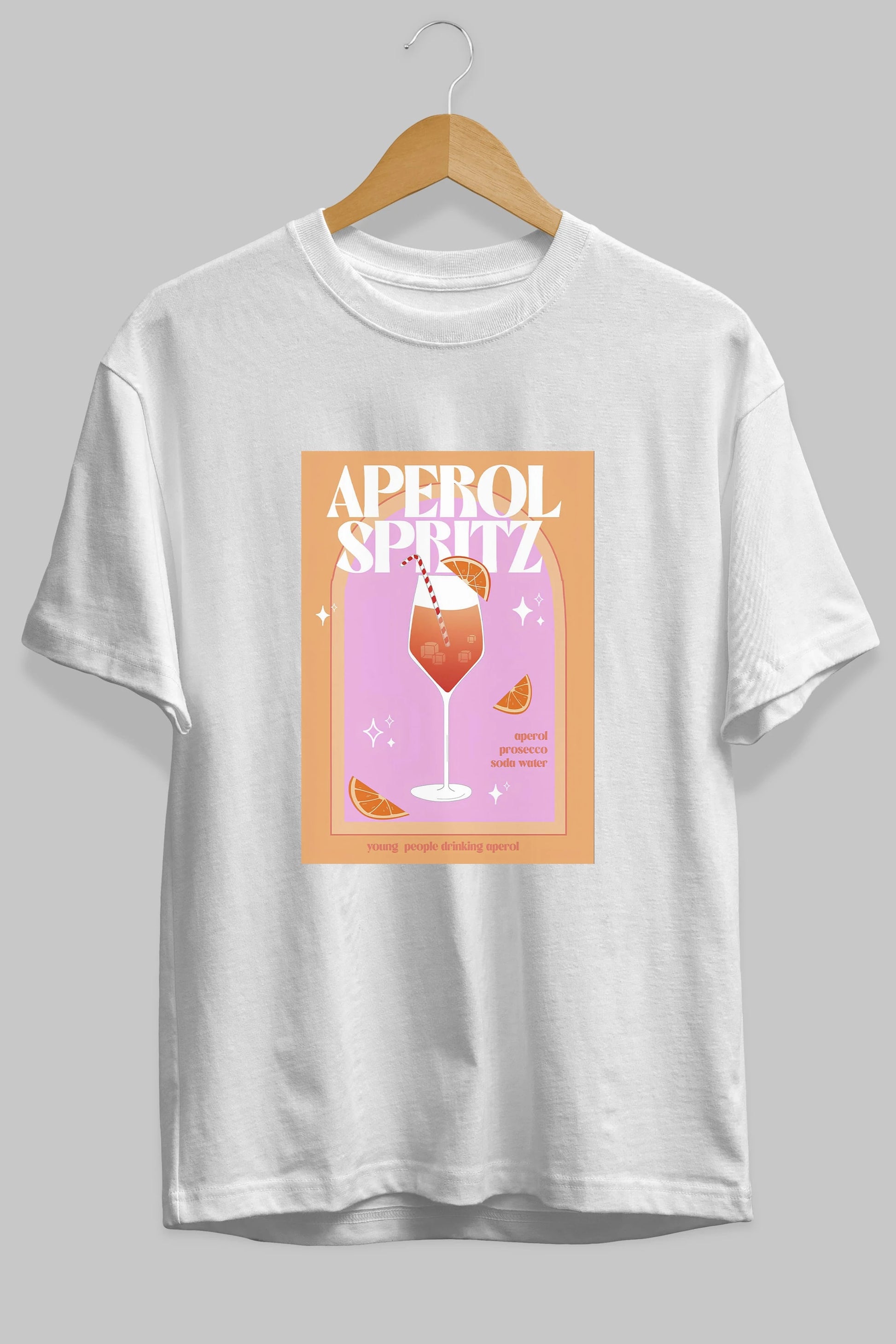 Aperol Spritz 2 Ön Baskılı Oversize t-shirt Erkek Kadın Unisex %100 Pamuk Bisiklet Yaka tişort