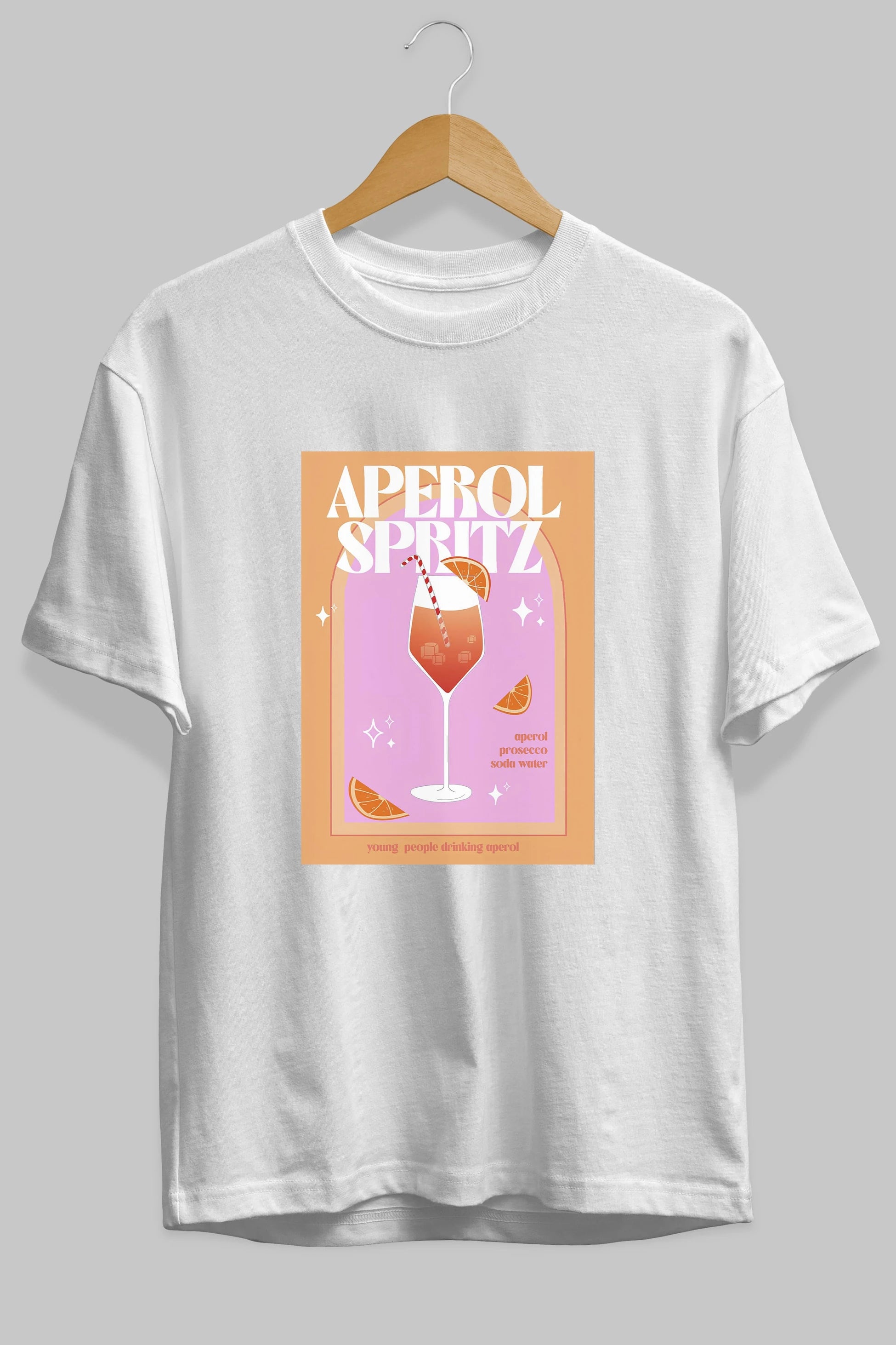 Aperol Spritz 2 Ön Baskılı Oversize t-shirt Erkek Kadın Unisex %100 Pamuk Bisiklet Yaka tişort