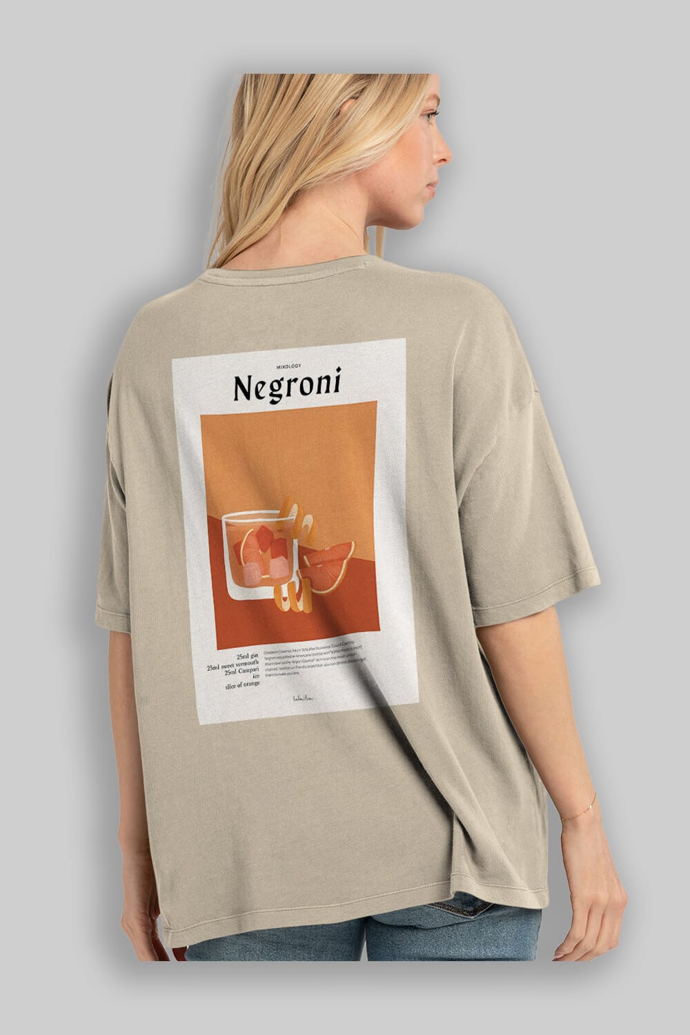 Mixology Negroni Arka Baskılı Oversize t-shirt Erkek Kadın Unisex %100 Pamuk Bisiklet Yaka tişort