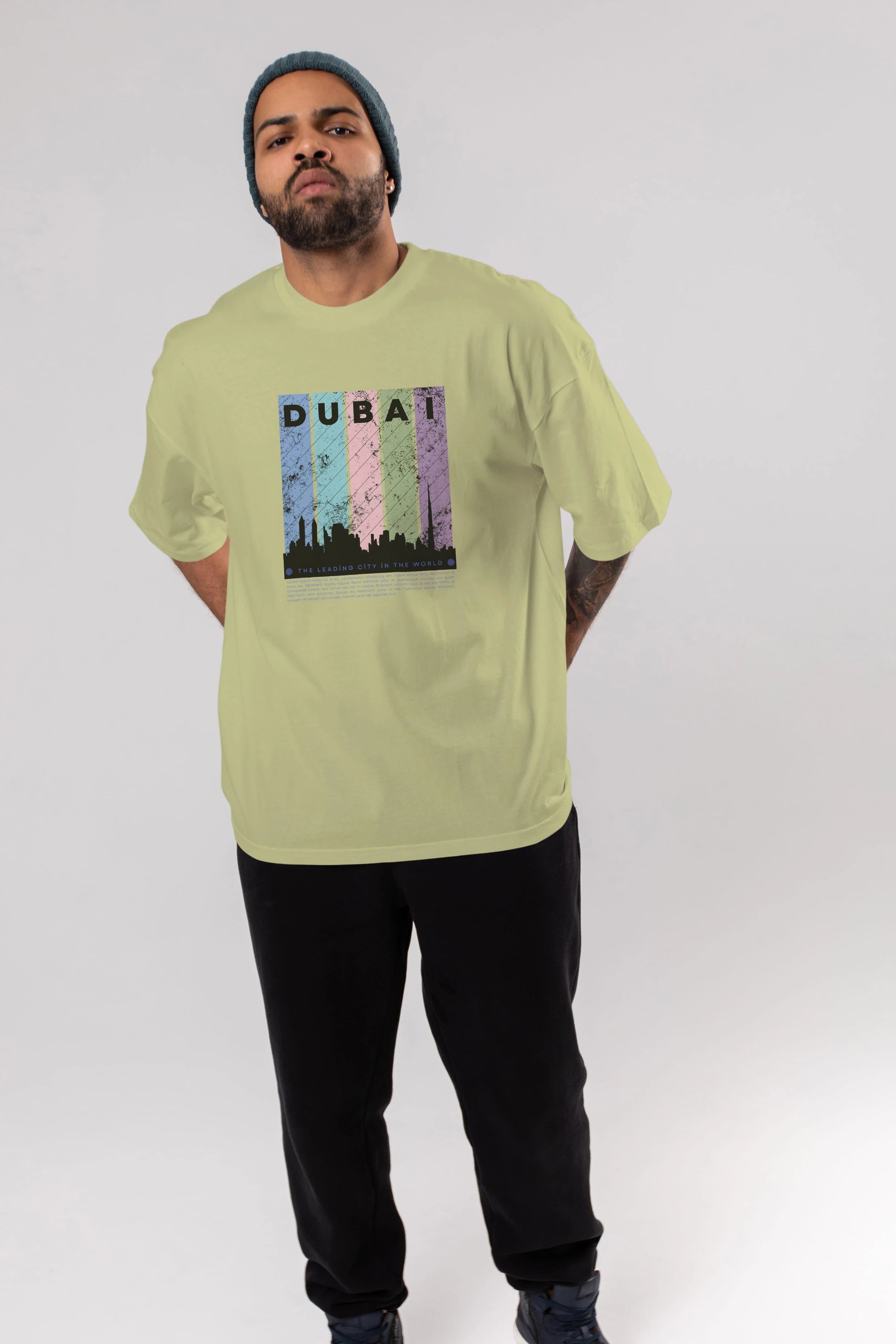 Dubai Yazılı Ön Baskılı Oversize t-shirt Erkek Kadın Unisex