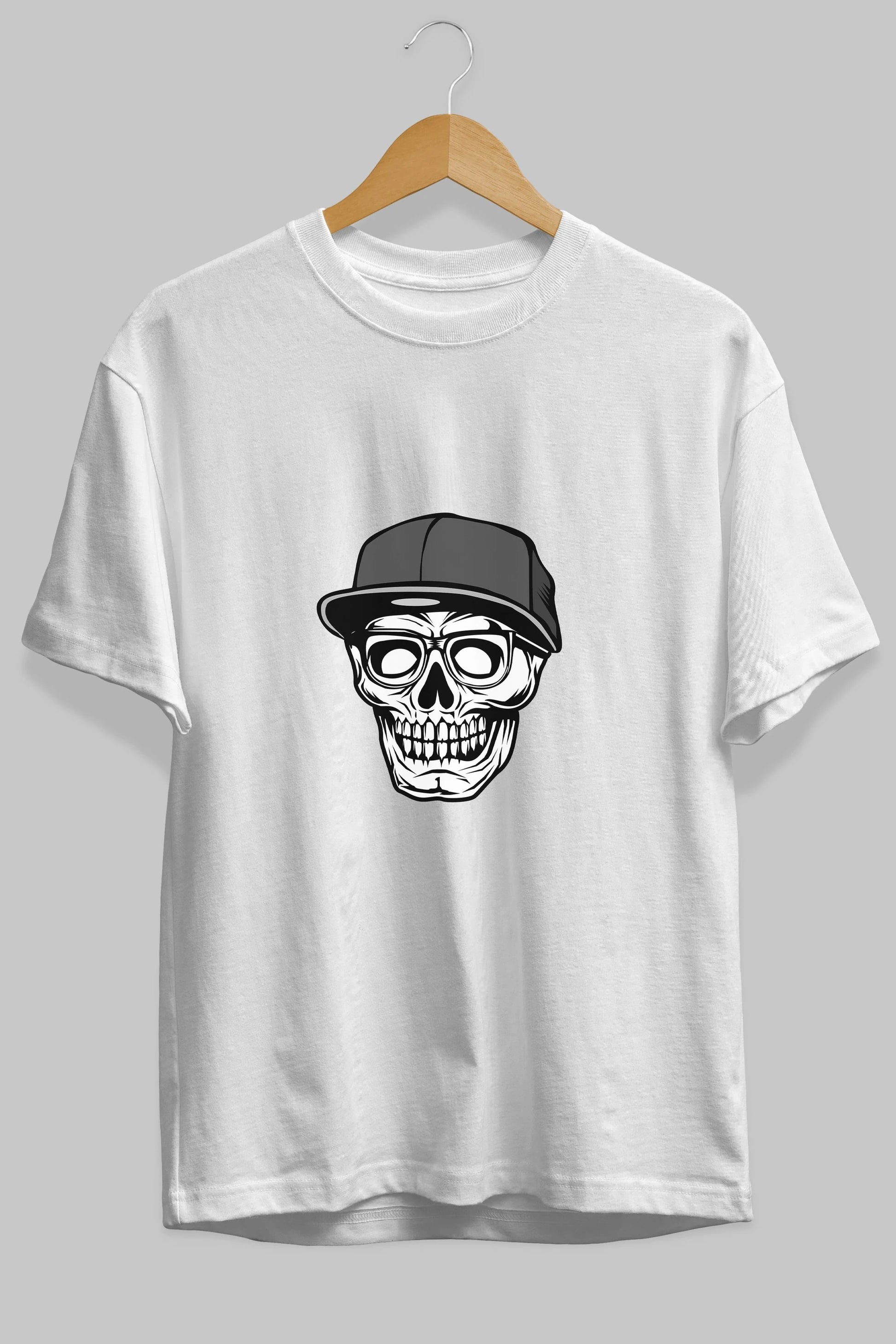 Skull With Hat Ön Baskılı Oversize t-shirt Erkek Kadın Unisex %100 Pamuk tişort