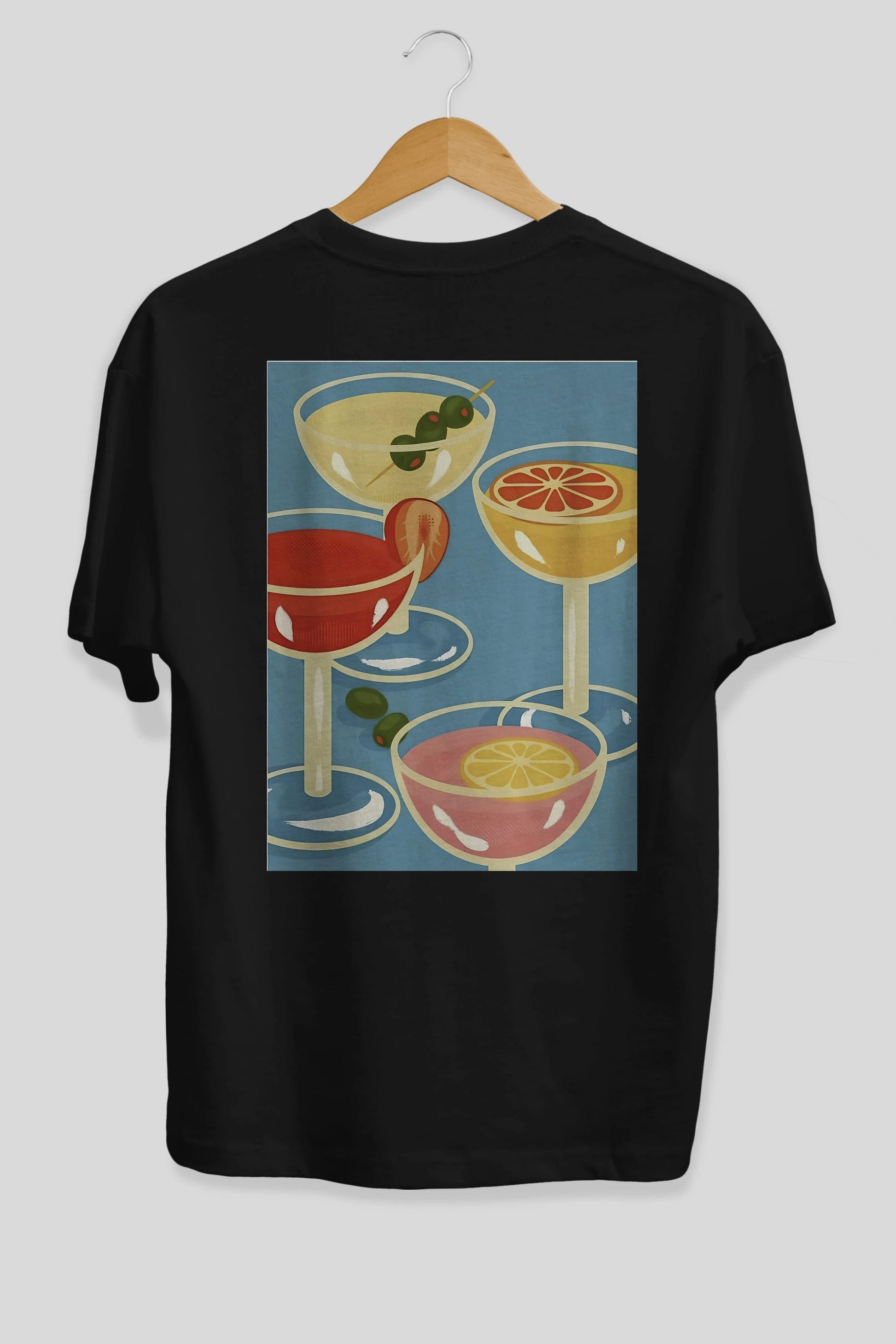Cocktails Arka Baskılı Oversize t-shirt Erkek Kadın Unisex %100 Pamuk Bisiklet Yaka tişort
