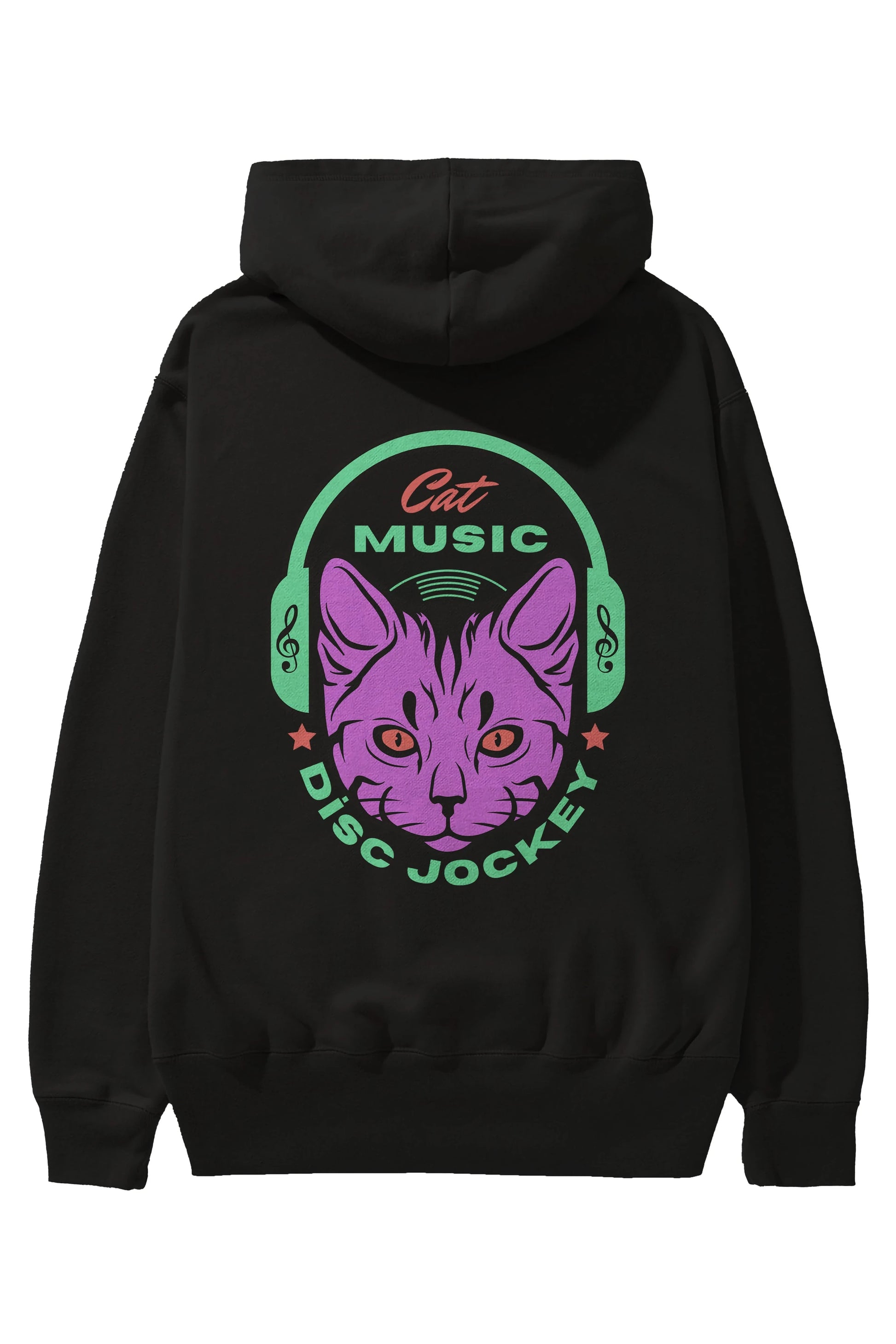 Cat Music Arka Baskılı Oversize Hoodie Kapüşonlu Sweatshirt Erkek Kadın Unisex