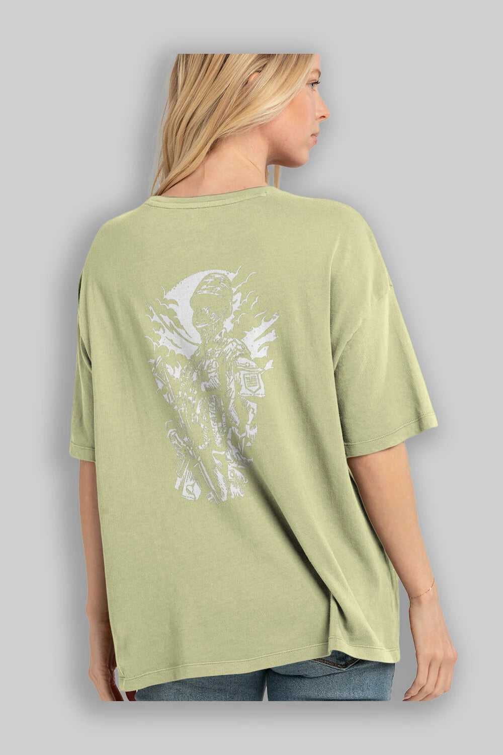Zombie Soldier Arka Baskılı Oversize t-shirt Erkek Kadın Unisex %100 Pamuk