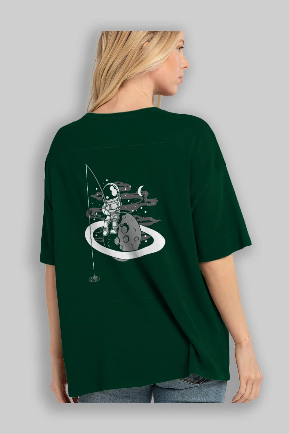Astronaut  Fishing Arka Baskılı Oversize t-shirt Erkek Kadın Unisex