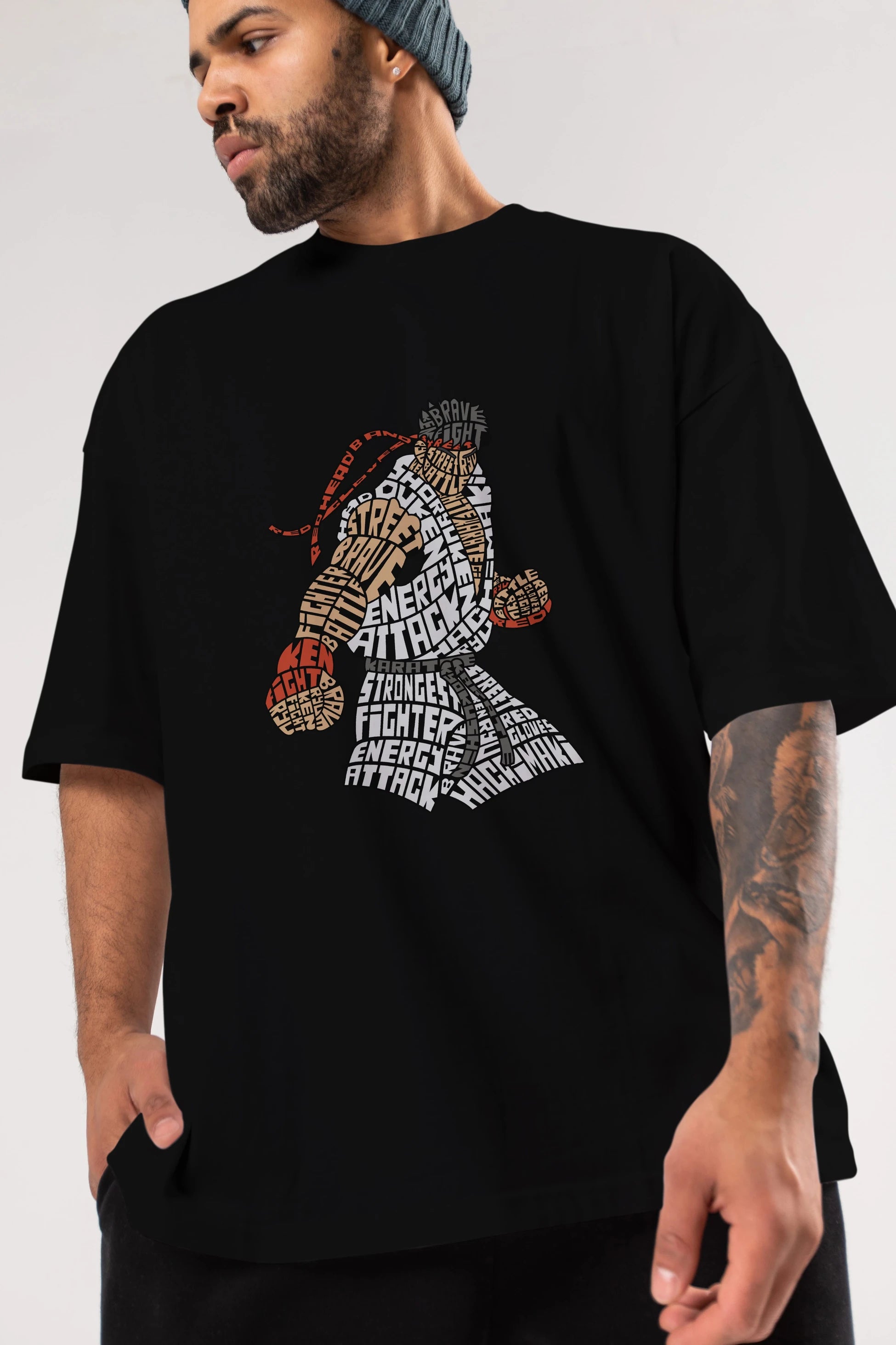 Hadouken Ön Baskılı Oversize t-shirt %100 pamuk Erkek Kadın Unisex