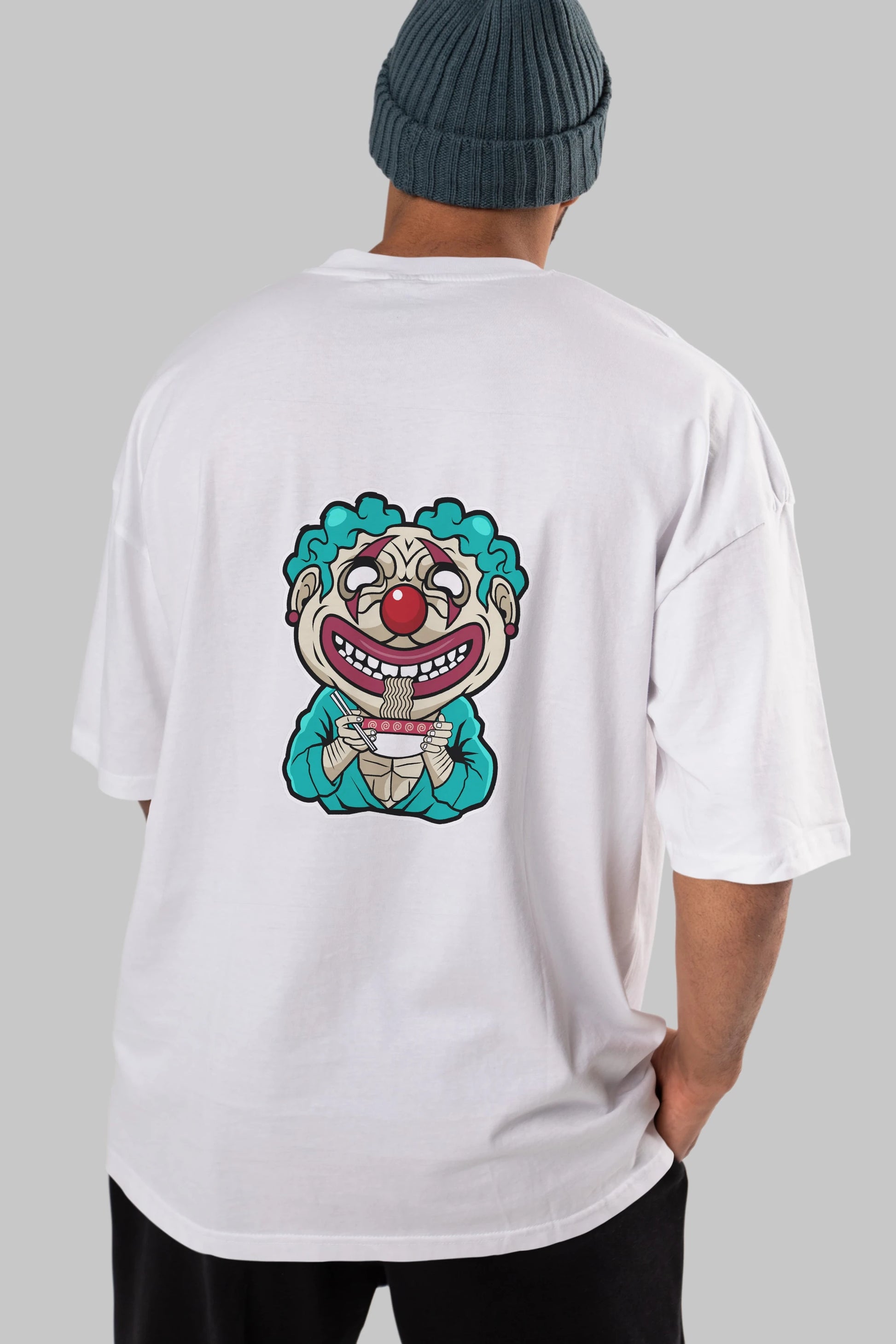 Clown Ramen Arka Baskılı Oversize t-shirt Erkek Kadın Unisex %100 Pamuk tişort